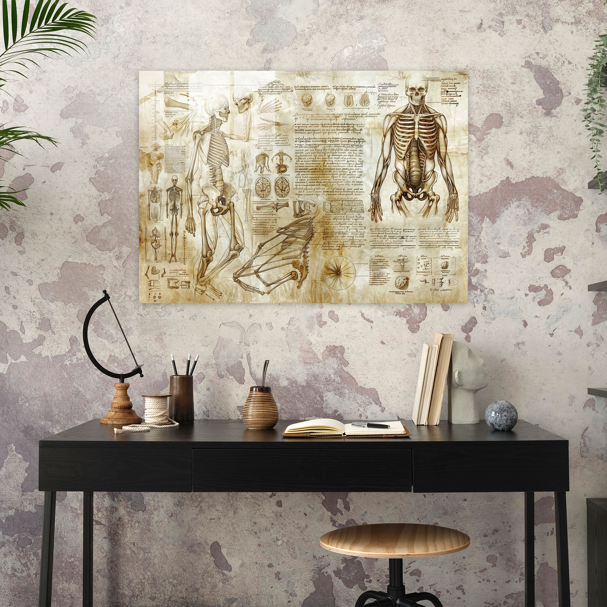 Anatomical Sketch Glass Print Home Decoration - Leonardo Da Vinci, Wall Decoration, Leonardo Da Vinci, Home Decoration