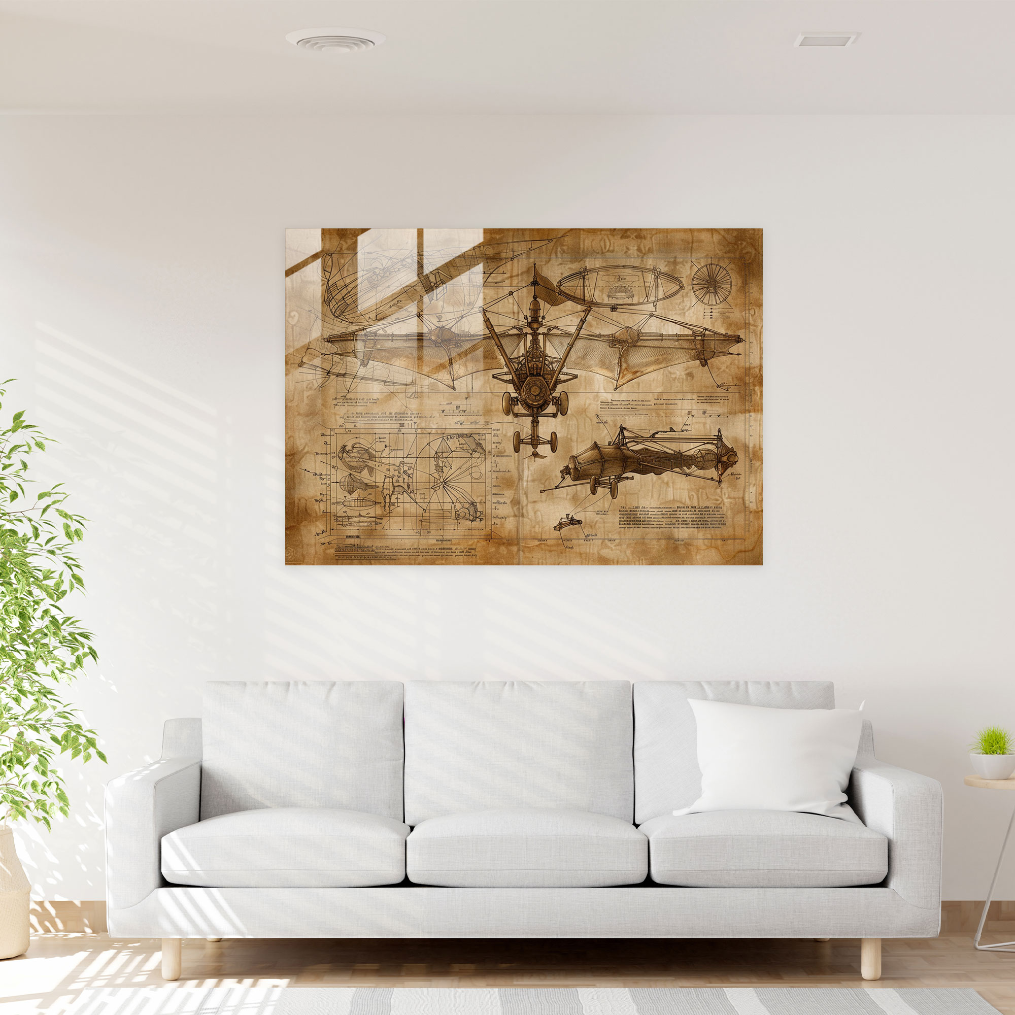 Flying Machines Glass Wall Art Modern Art - Leonardo Da Vinci, Glass Art, Wall Decoration, Leonardo Da Vinci