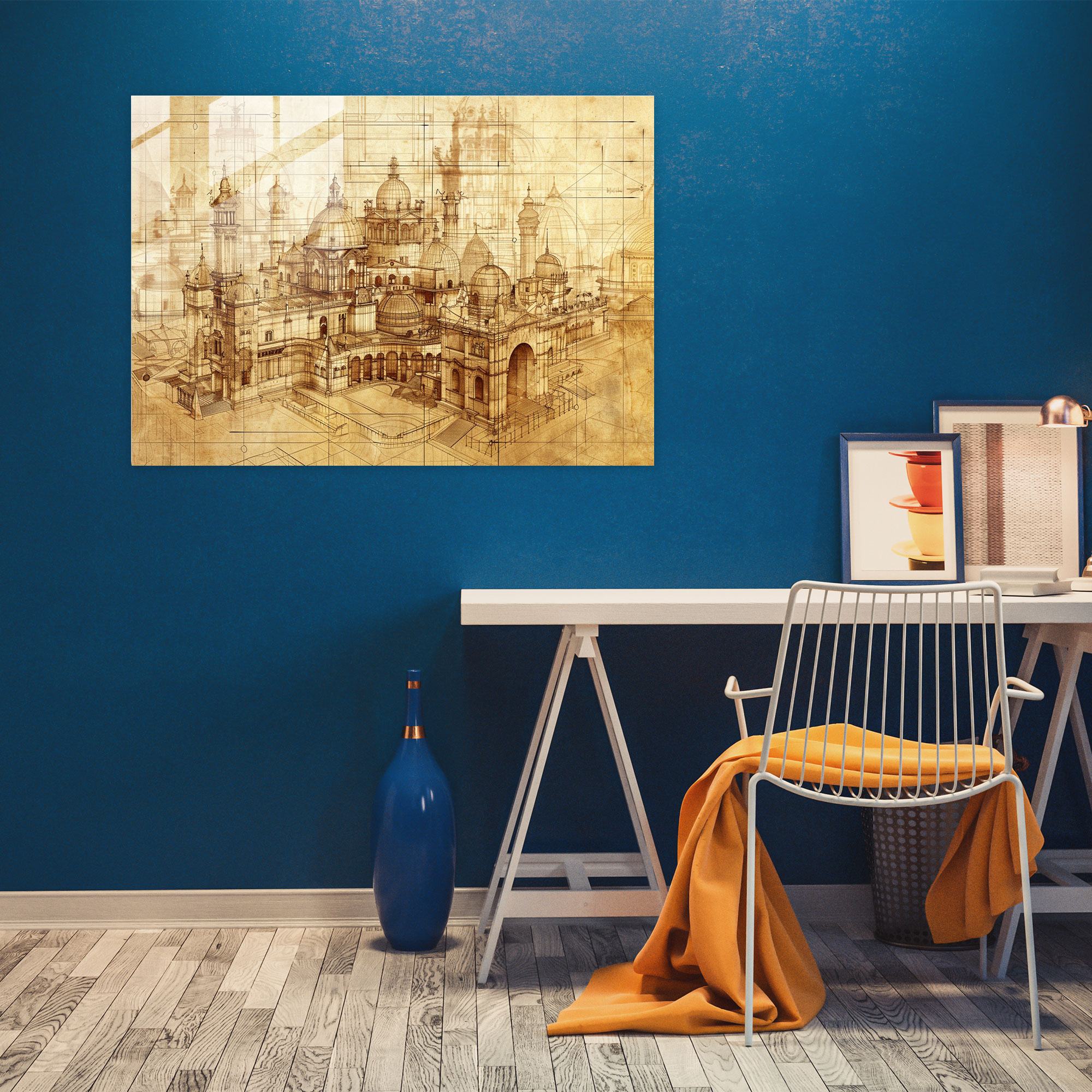 Architectural Blueprint Glass Art Wall Decoration - Leonardo Da Vinci, Home Decoration, Wall Decoration, Glass Art