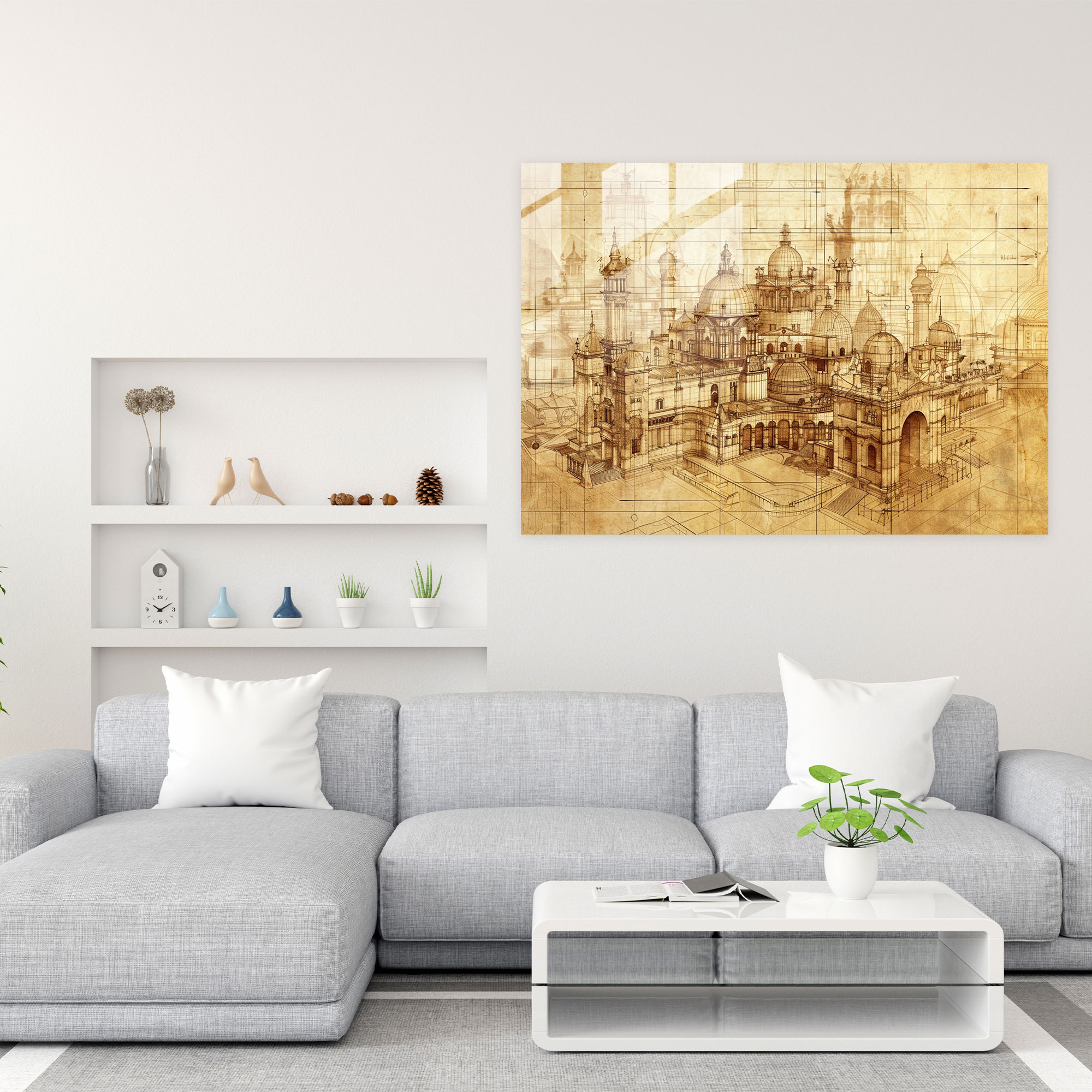 Architectural Blueprint Glass Art Wall Decoration - Leonardo Da Vinci, Home Decoration, Wall Decoration, Glass Art