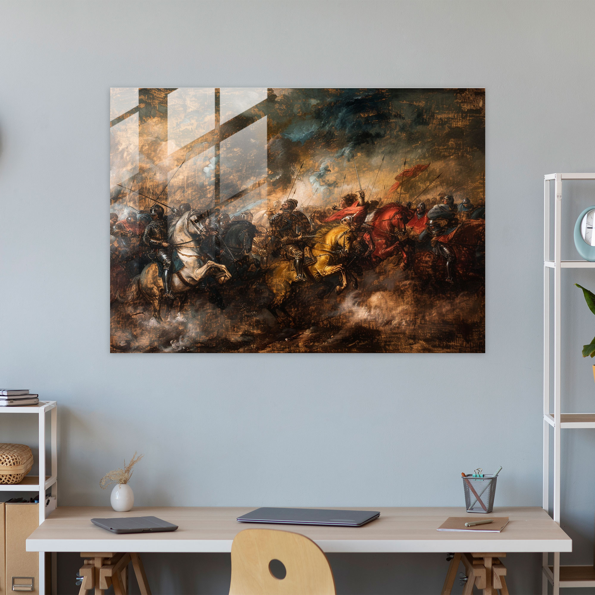 Battle Scene Glass Art Wall Decoration - Leonardo Da Vinci, Glass Art, Modern Art, Glass Wall Art