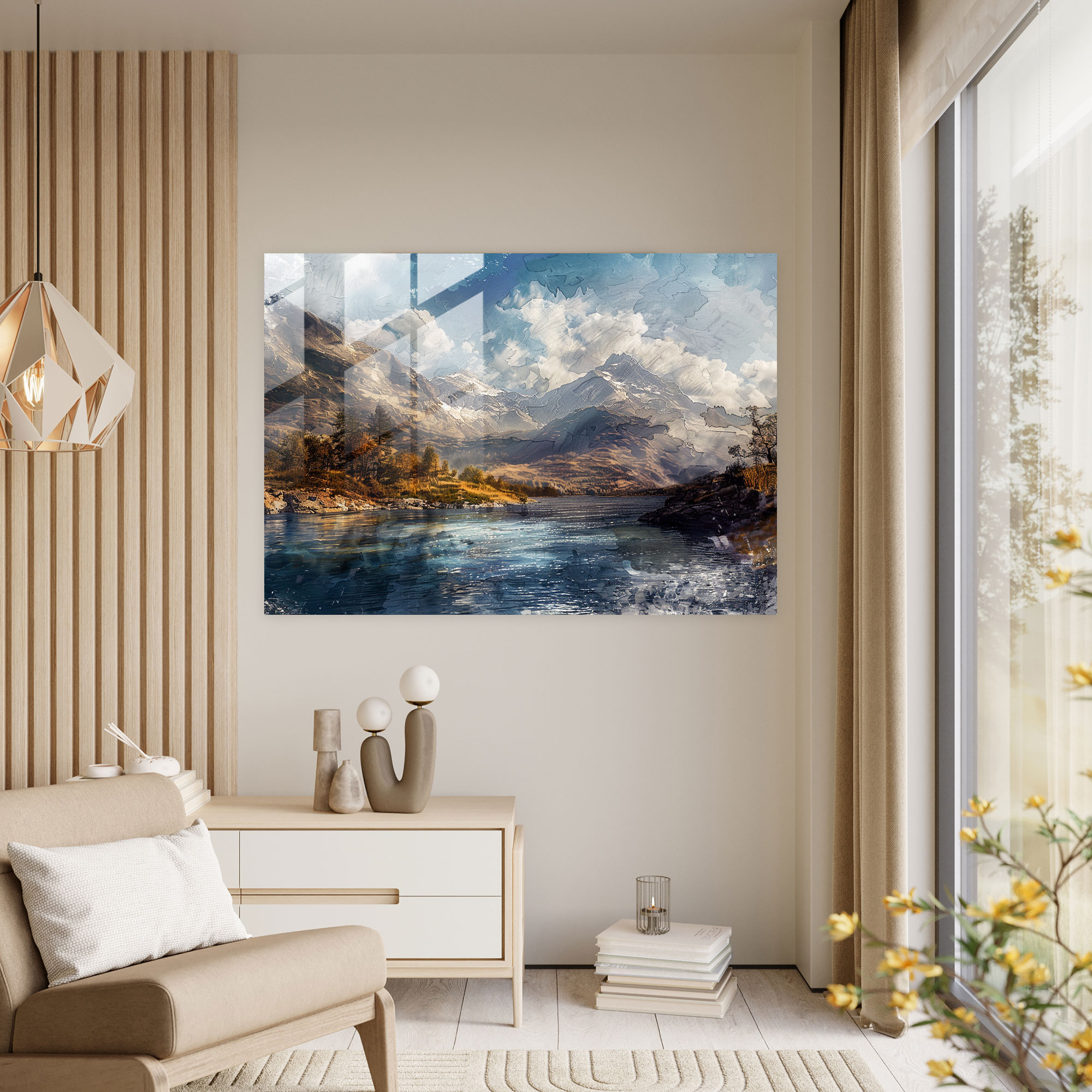 Leonardo Da Vinci Home Decoration: Mountain Landscape - Leonardo Da Vinci, Wall Decoration, Glass Art, Home Decoration