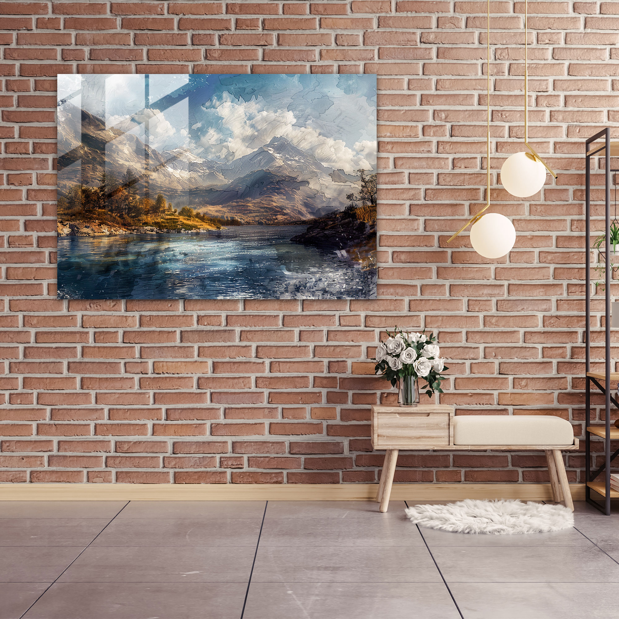 Leonardo Da Vinci Home Decoration: Mountain Landscape - Leonardo Da Vinci, Wall Decoration, Glass Art, Home Decoration