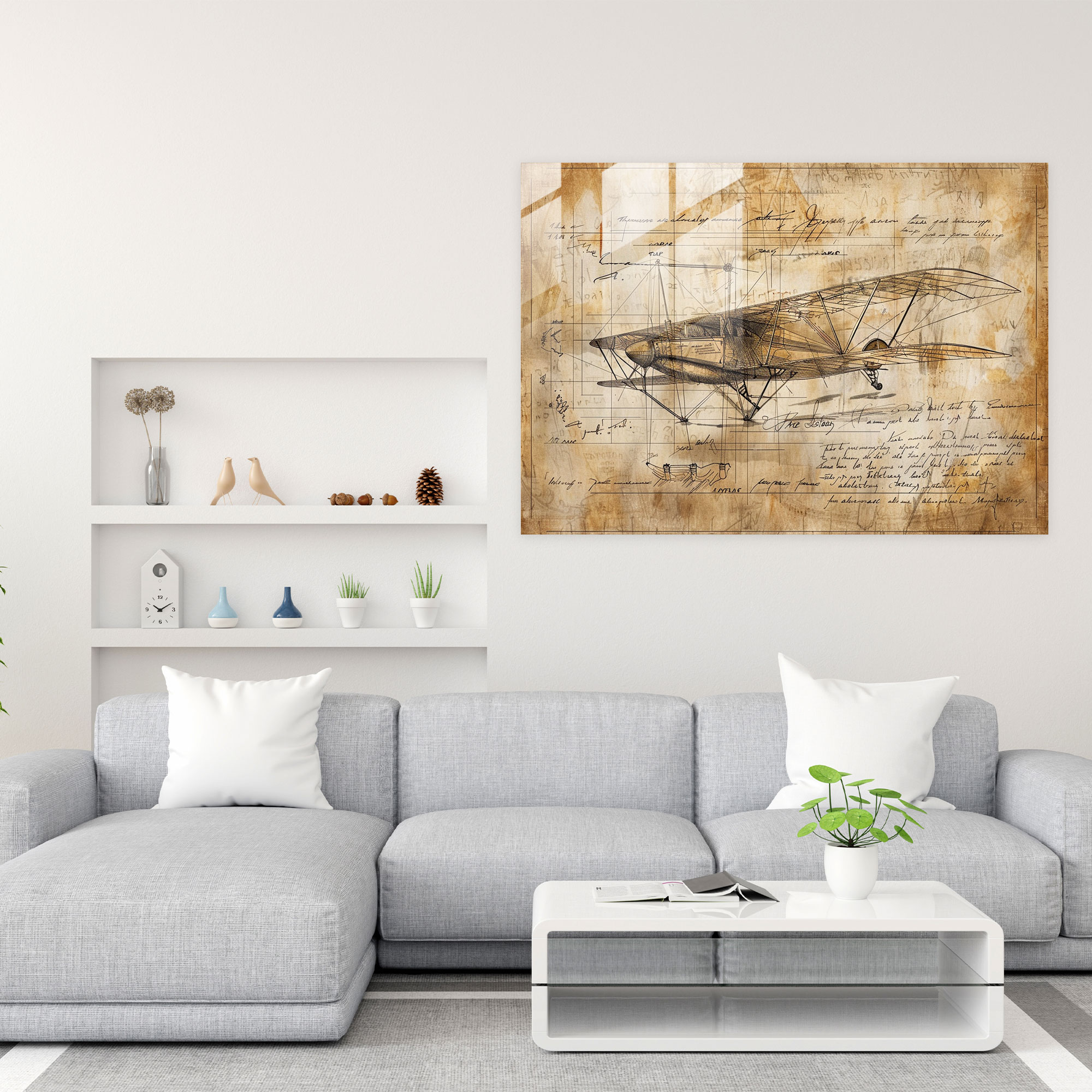 Leonardo Da Vinci Glass Print - Flying Machine Sketch - Leonardo Da Vinci, Leonardo Da Vinci, Glass Wall Art, Home Decoration