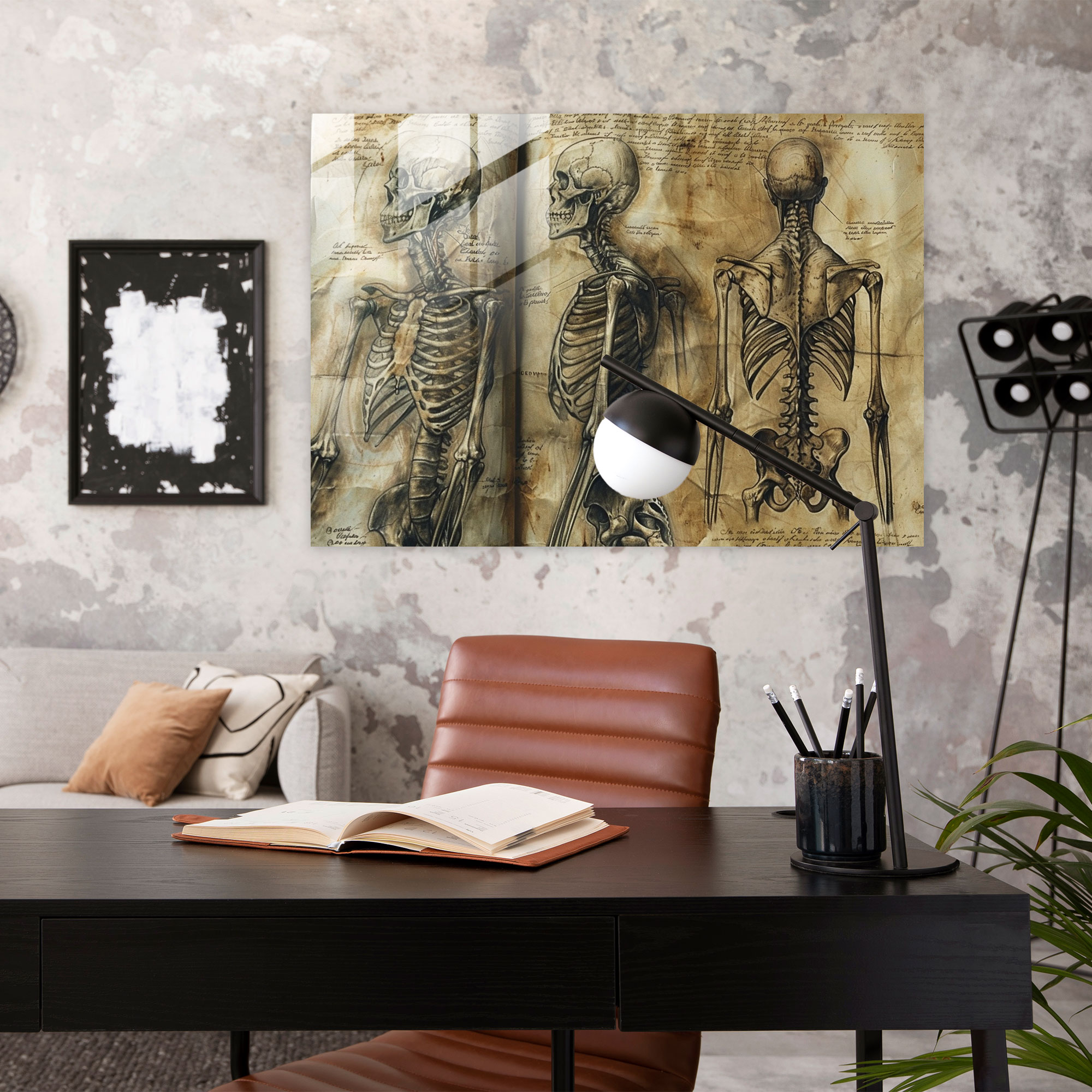 Leonardo Da Vinci Glass Print - Anatomical Sketches - Leonardo Da Vinci, Wall Decoration, Glass Wall Art, Glass Print
