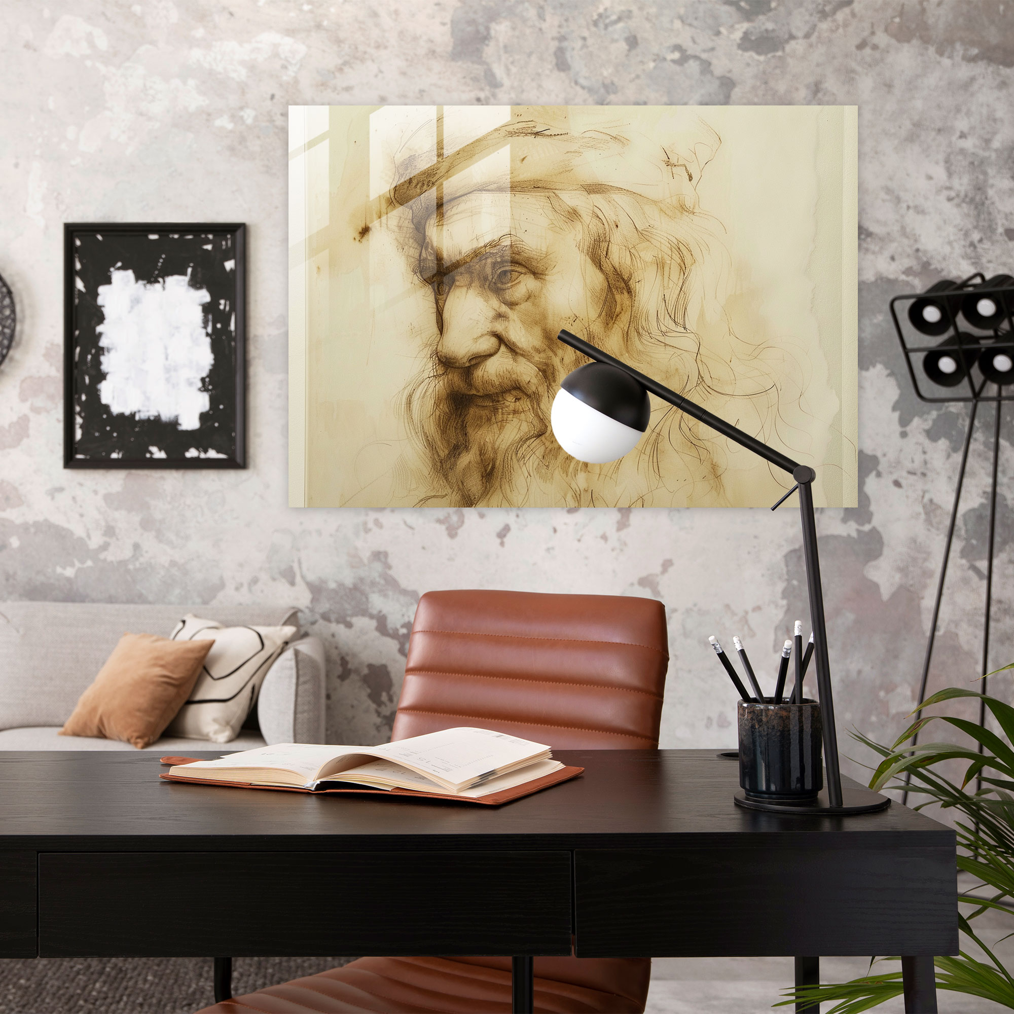 Leonardo Da Vinci Glass Print Portrait - Leonardo Da Vinci, Glass Wall Art, Glass Art, Modern Art