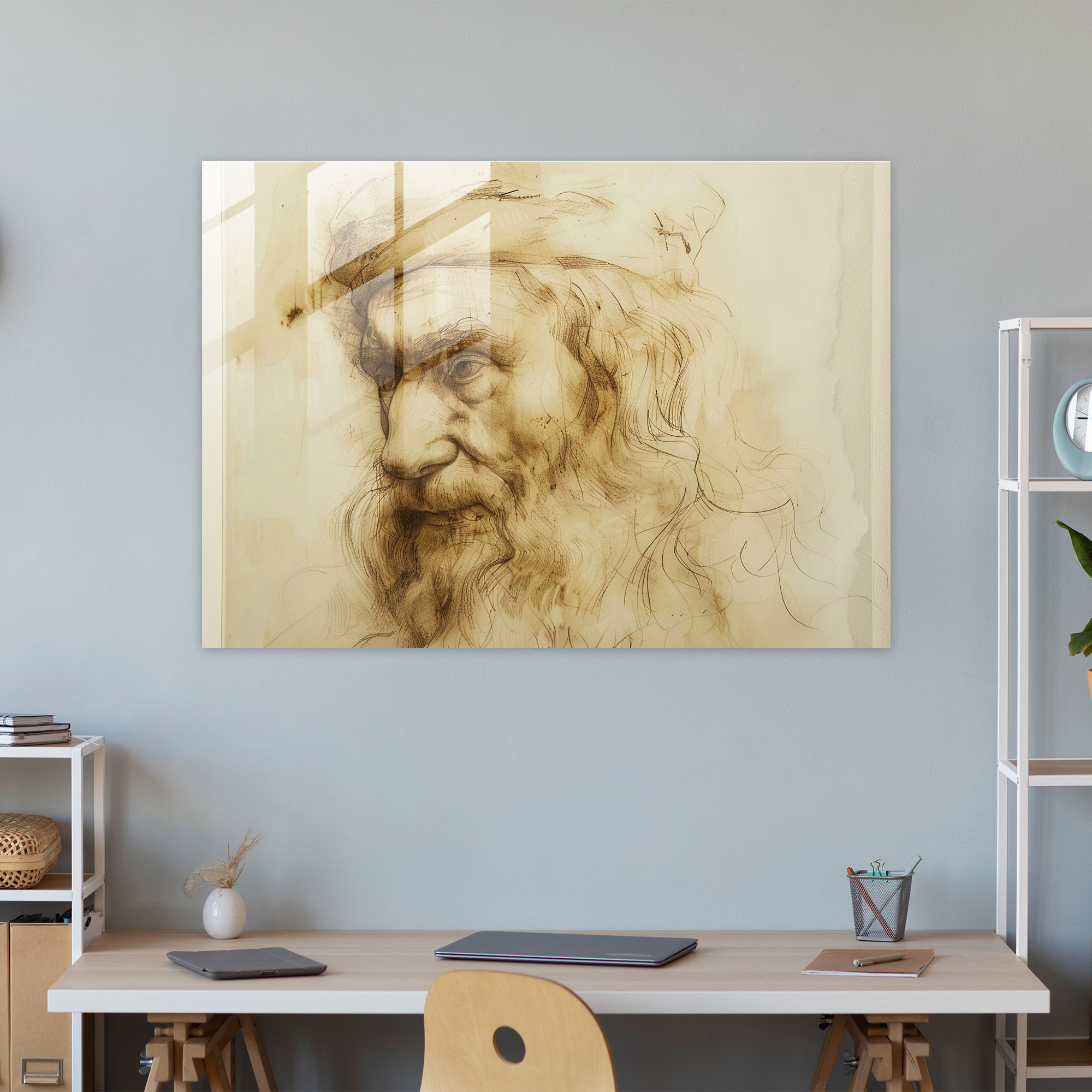 Leonardo Da Vinci Glass Print Portrait - Leonardo Da Vinci, Glass Wall Art, Glass Art, Modern Art