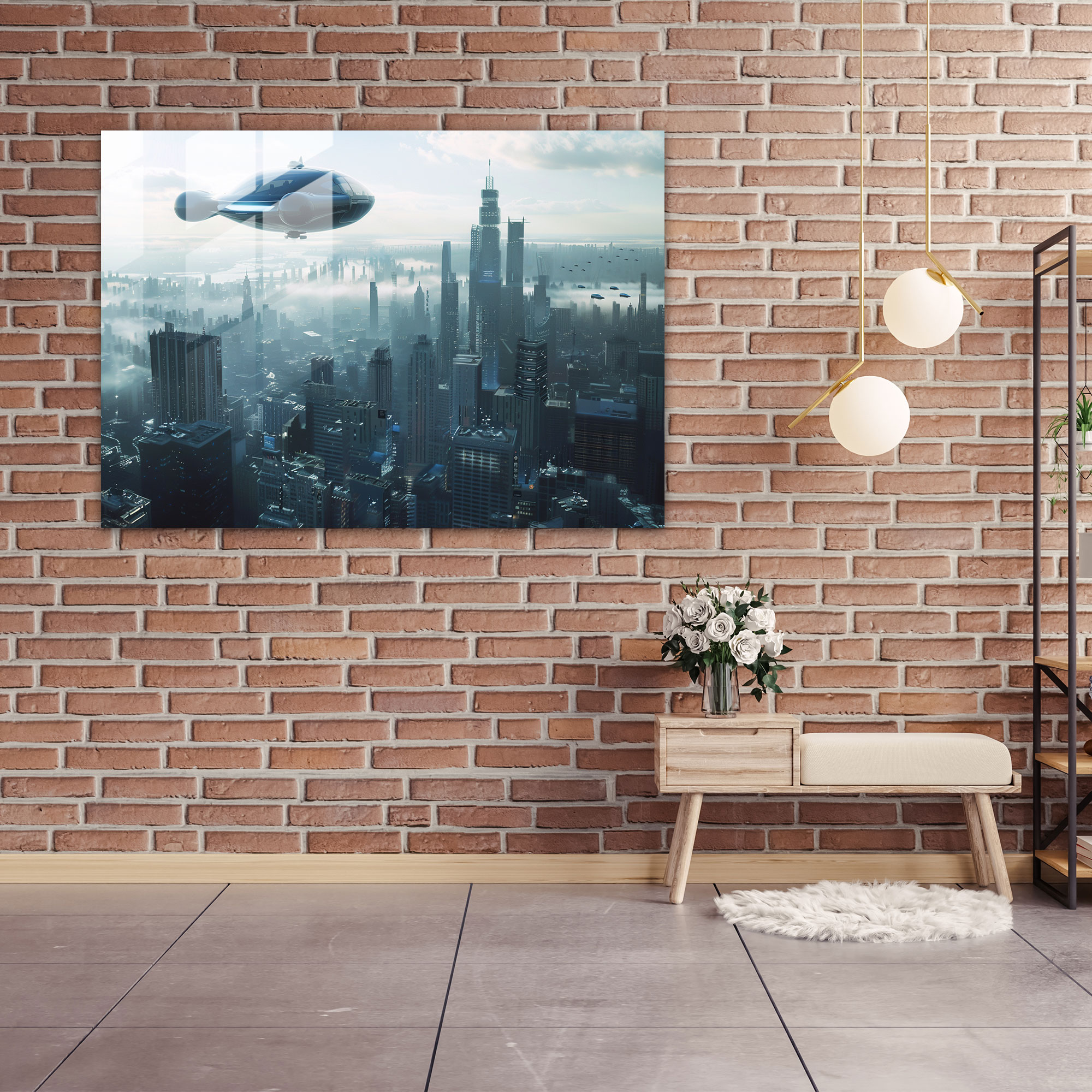 Futuristic Cityscape Glass Wall Art - Leonardo Da Vinci, Home Decoration, Futuristic Cityscape, Glass Art