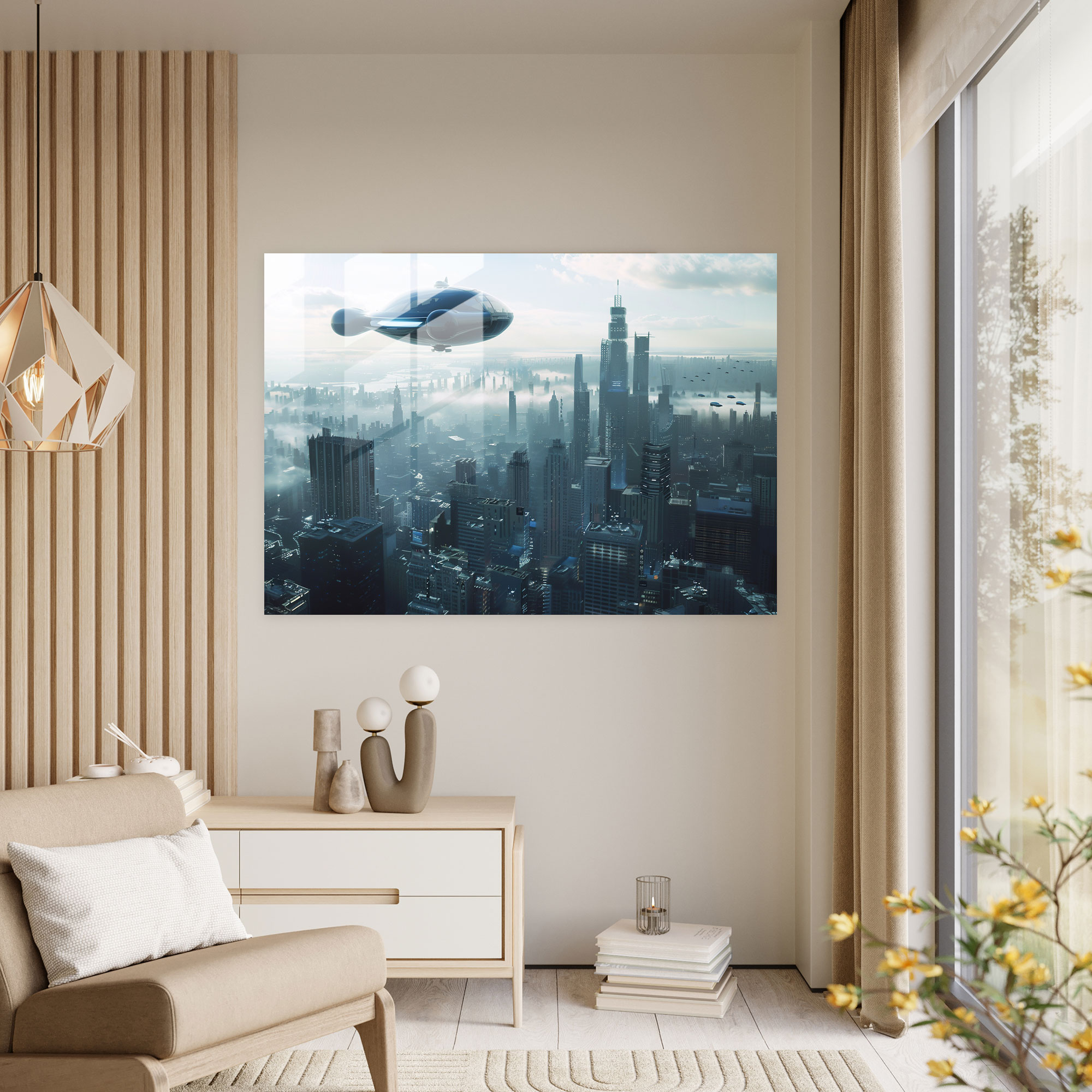 Futuristic Cityscape Glass Wall Art - Leonardo Da Vinci, Home Decoration, Futuristic Cityscape, Glass Art