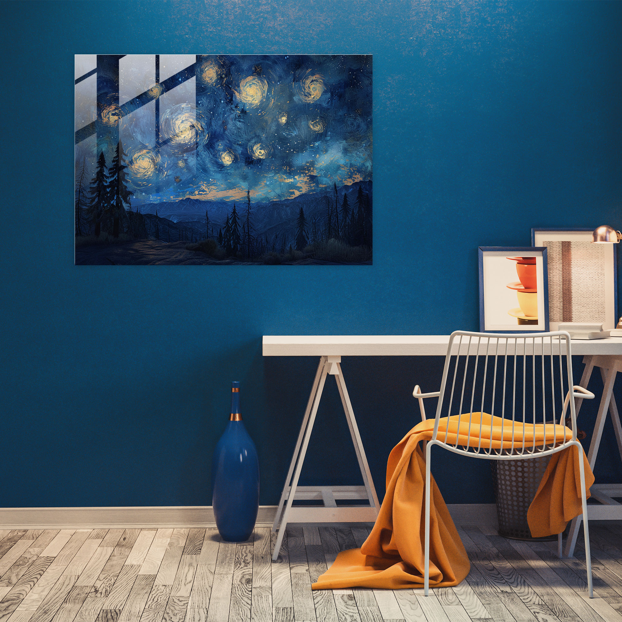 Starry Night Sky Glass Print - Leonardo Da Vinci, Starry Night Sky, Home Decoration, Glass Art