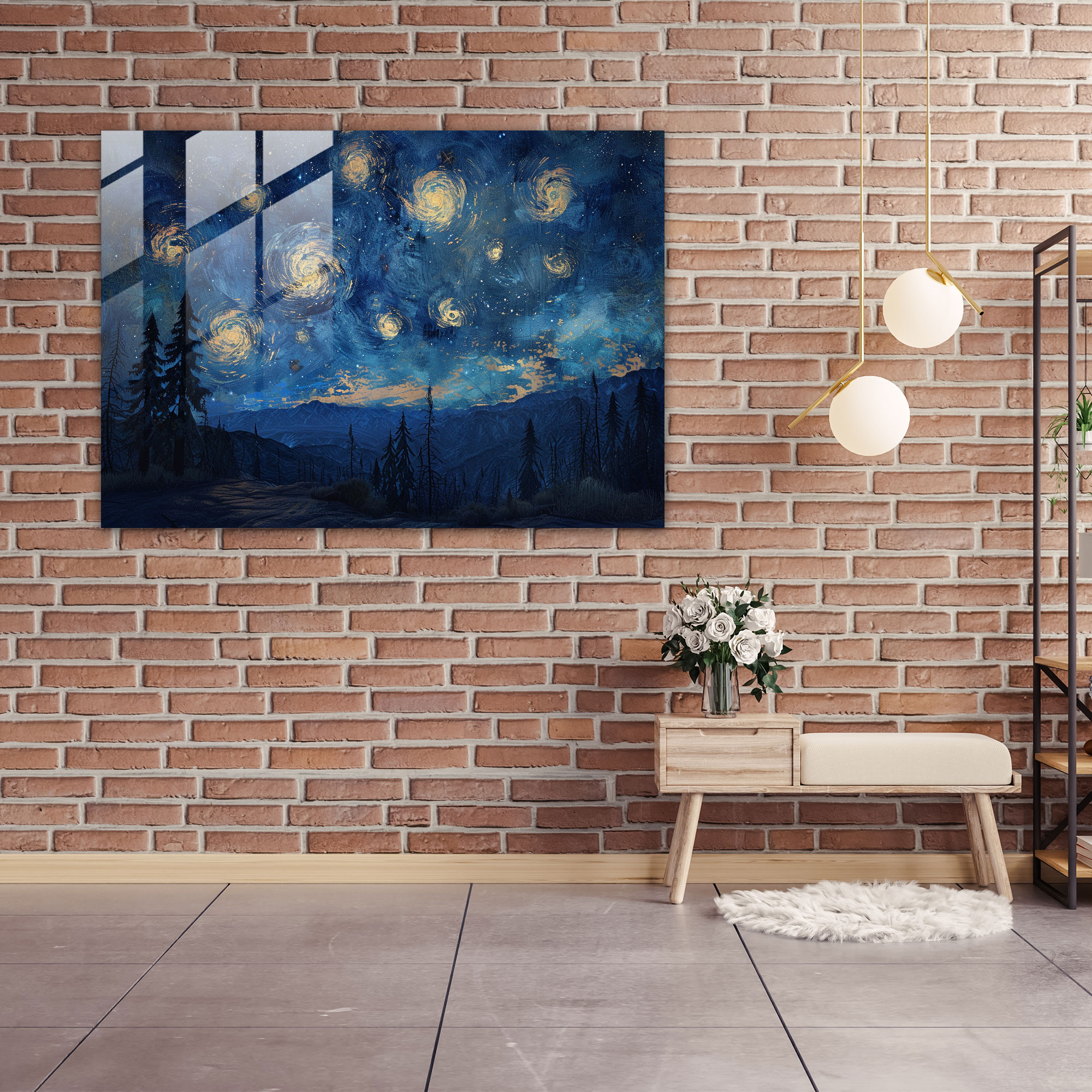 Starry Night Sky Glass Print - Leonardo Da Vinci, Starry Night Sky, Home Decoration, Glass Art