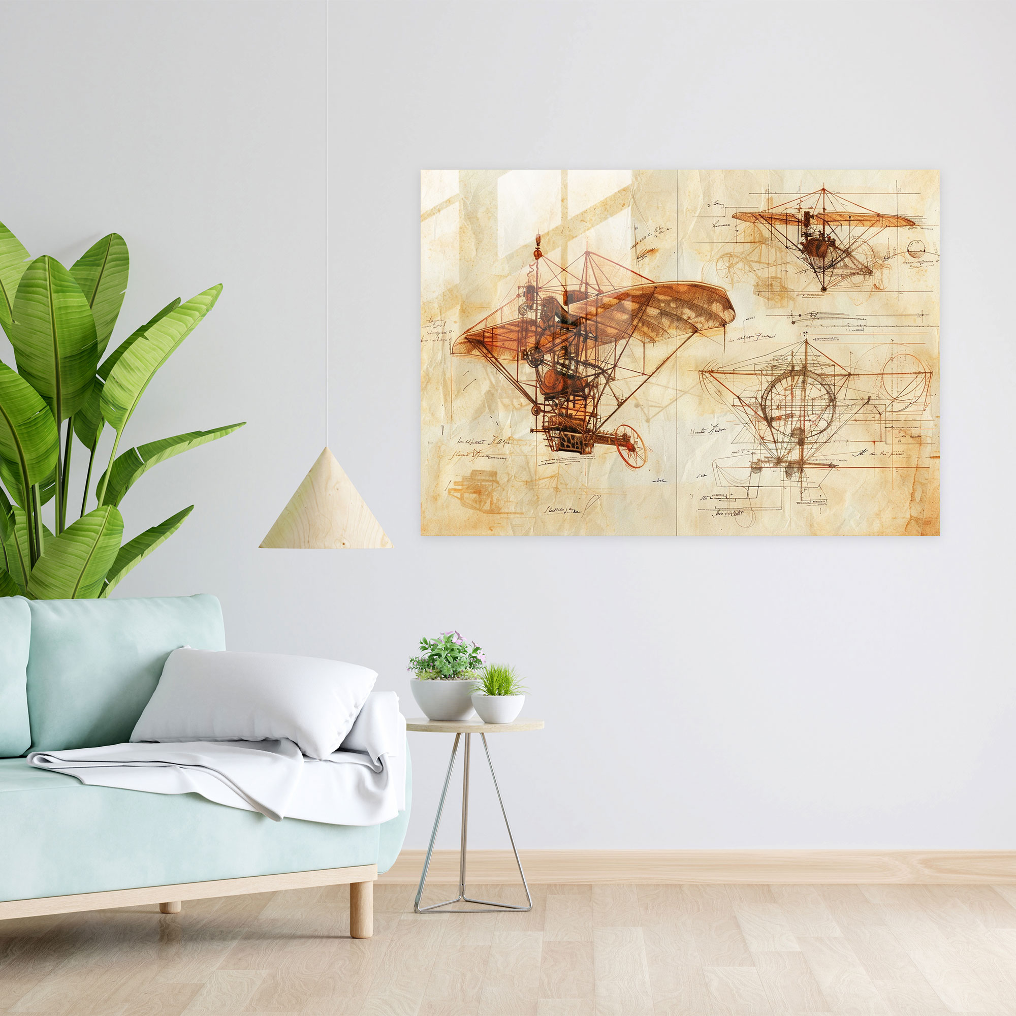 Leonardo Da Vinci Glass Wall Art: Flying Machine Sketches - Leonardo Da Vinci, Modern Art, Leonardo Da Vinci, Glass Wall Art