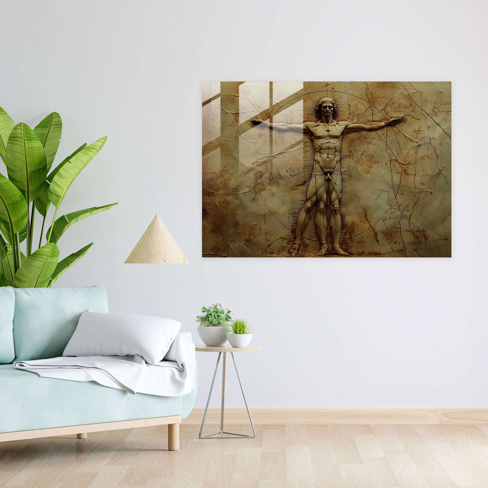 Leonardo Da Vinci Glass Art: Vitruvian Man - Leonardo Da Vinci, Modern Art, Leonardo Da Vinci, Glass Art