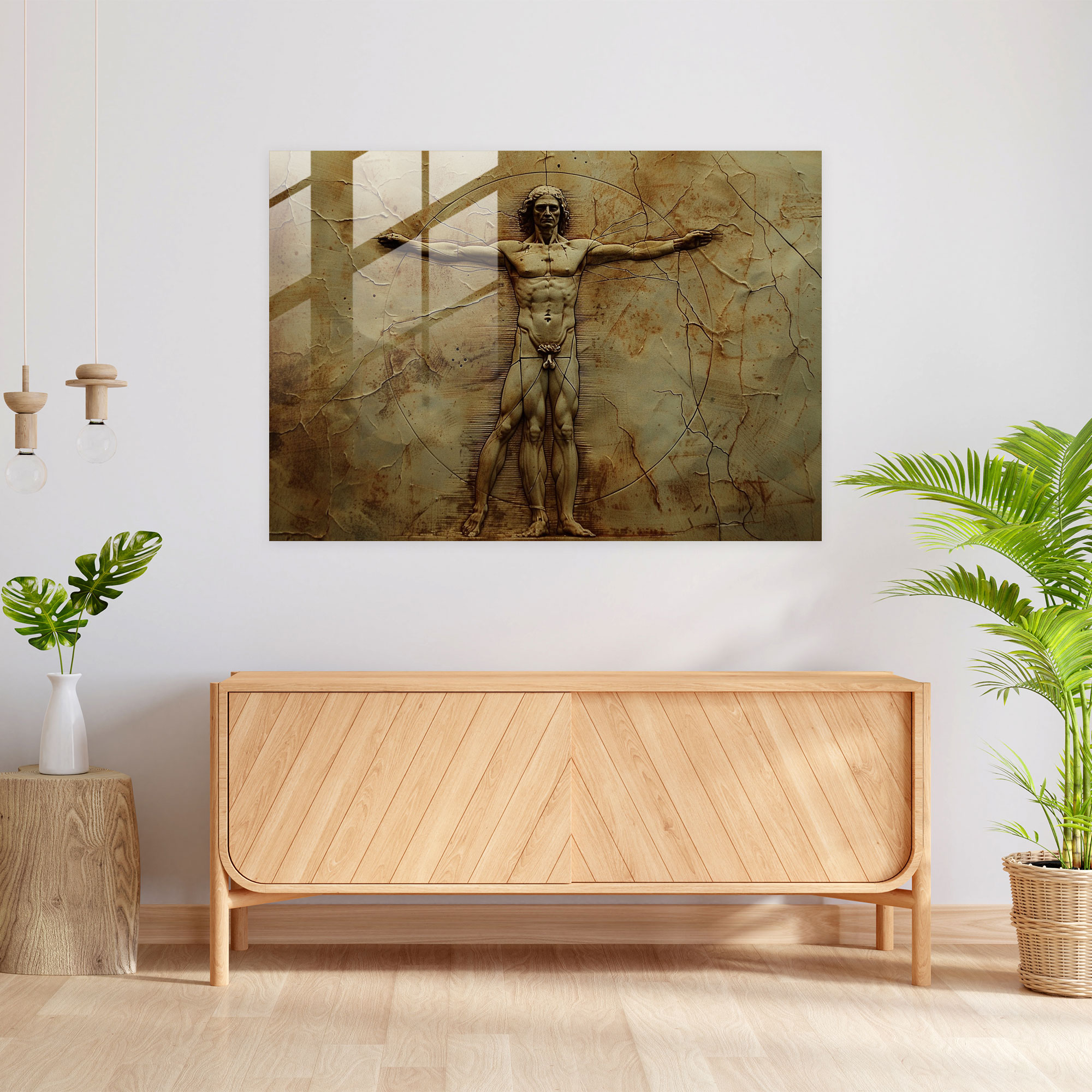 Leonardo Da Vinci Glass Art: Vitruvian Man - Leonardo Da Vinci, Modern Art, Leonardo Da Vinci, Glass Art