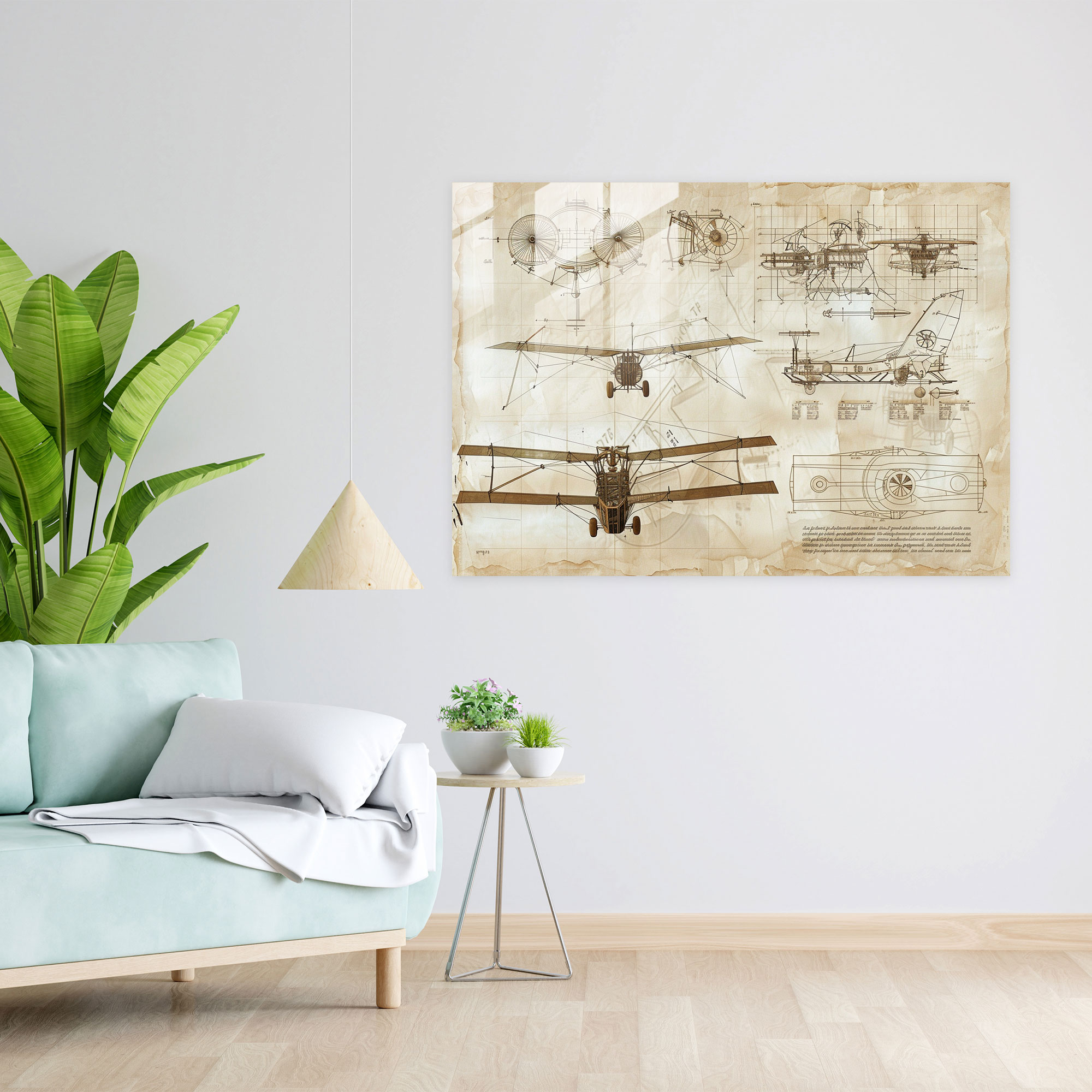 Leonardo Da Vinci Glass Wall Art: Flying Machine Sketches - Leonardo Da Vinci, Engineering Designs, Glass Wall Art, Wall Decoration