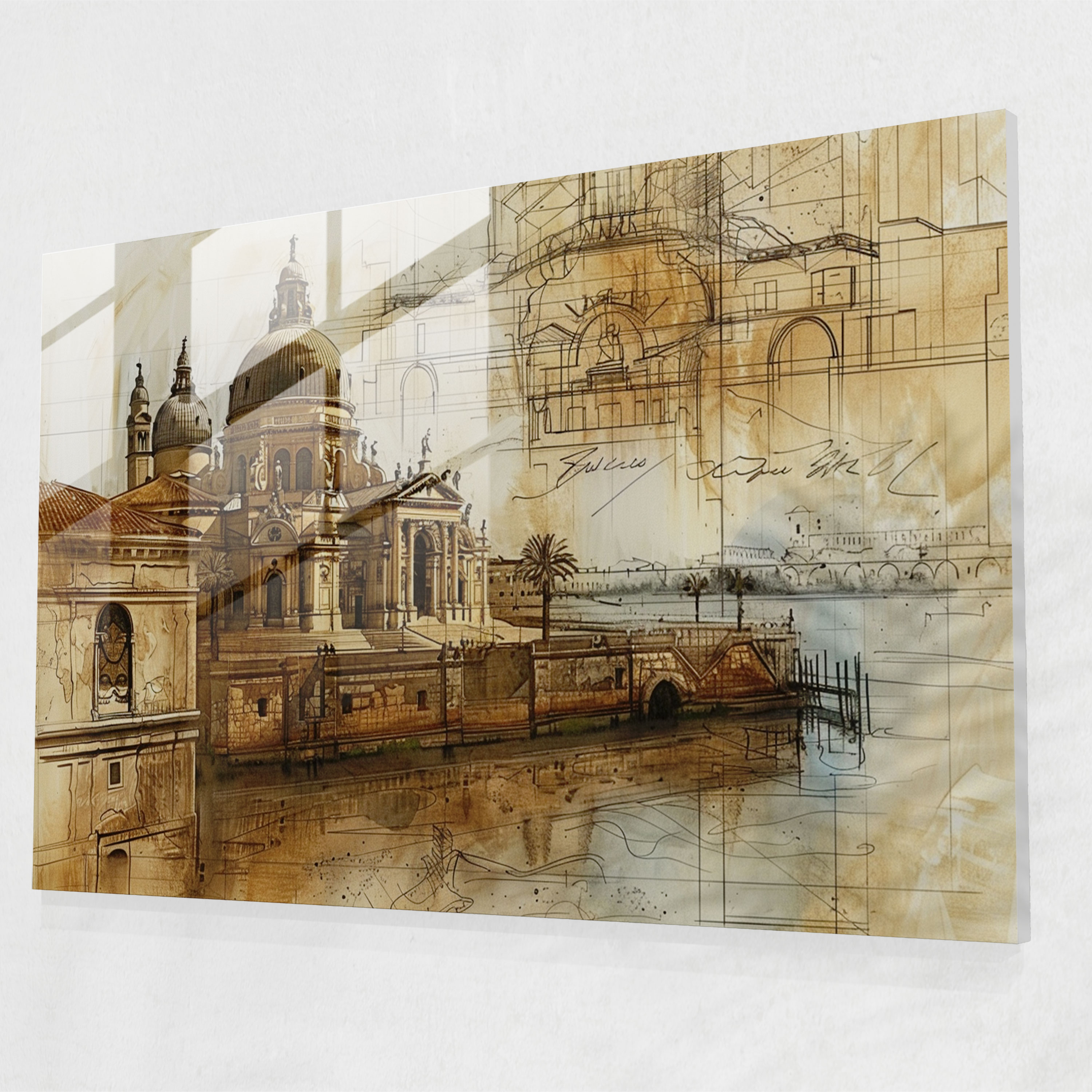 Leonardo Da Vinci Glass Wall Art: Architectural Sketches - Leonardo Da Vinci, Leonardo Da Vinci, Glass Wall Art, Architectural Sketches