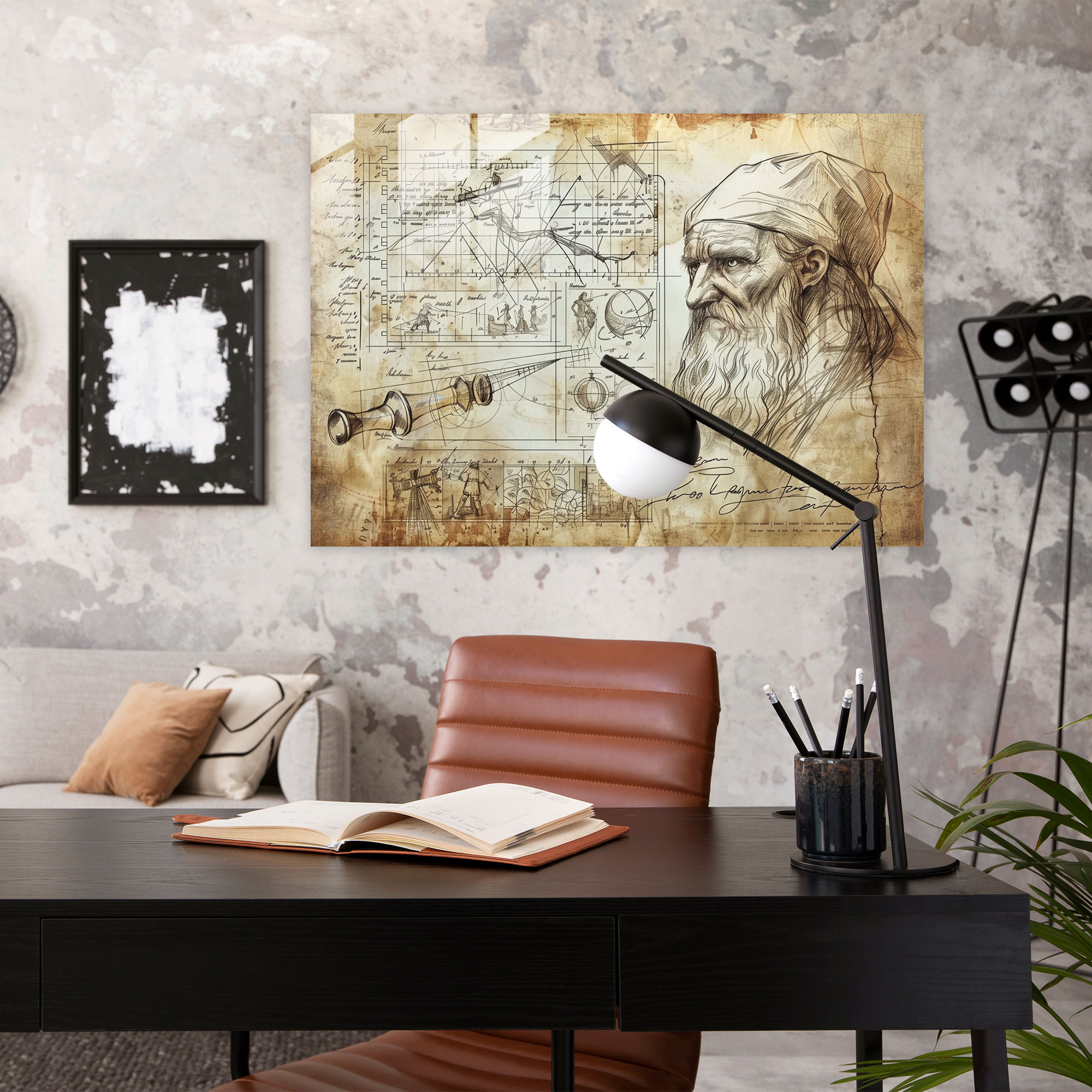 Scientific Sketch Glass Print - Leonardo Da Vinci, Wall Decoration, Leonardo Da Vinci, Home Decoration