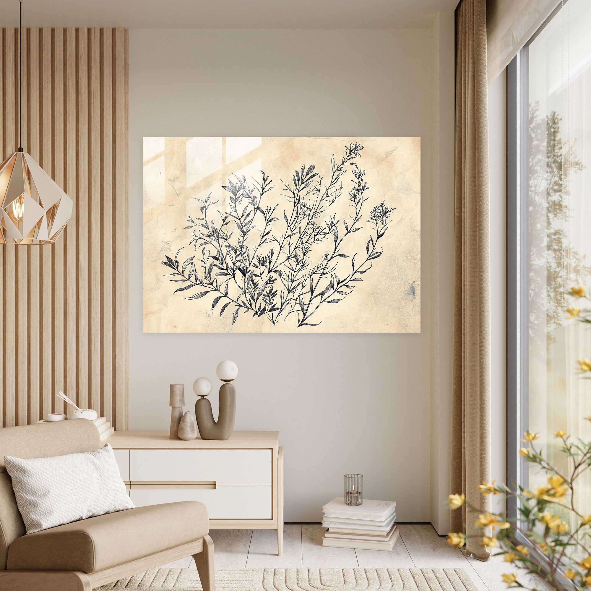 Nature Sketch Glass Wall Art - Leonardo Da Vinci, Wall Decoration, Glass Art, Home Decoration