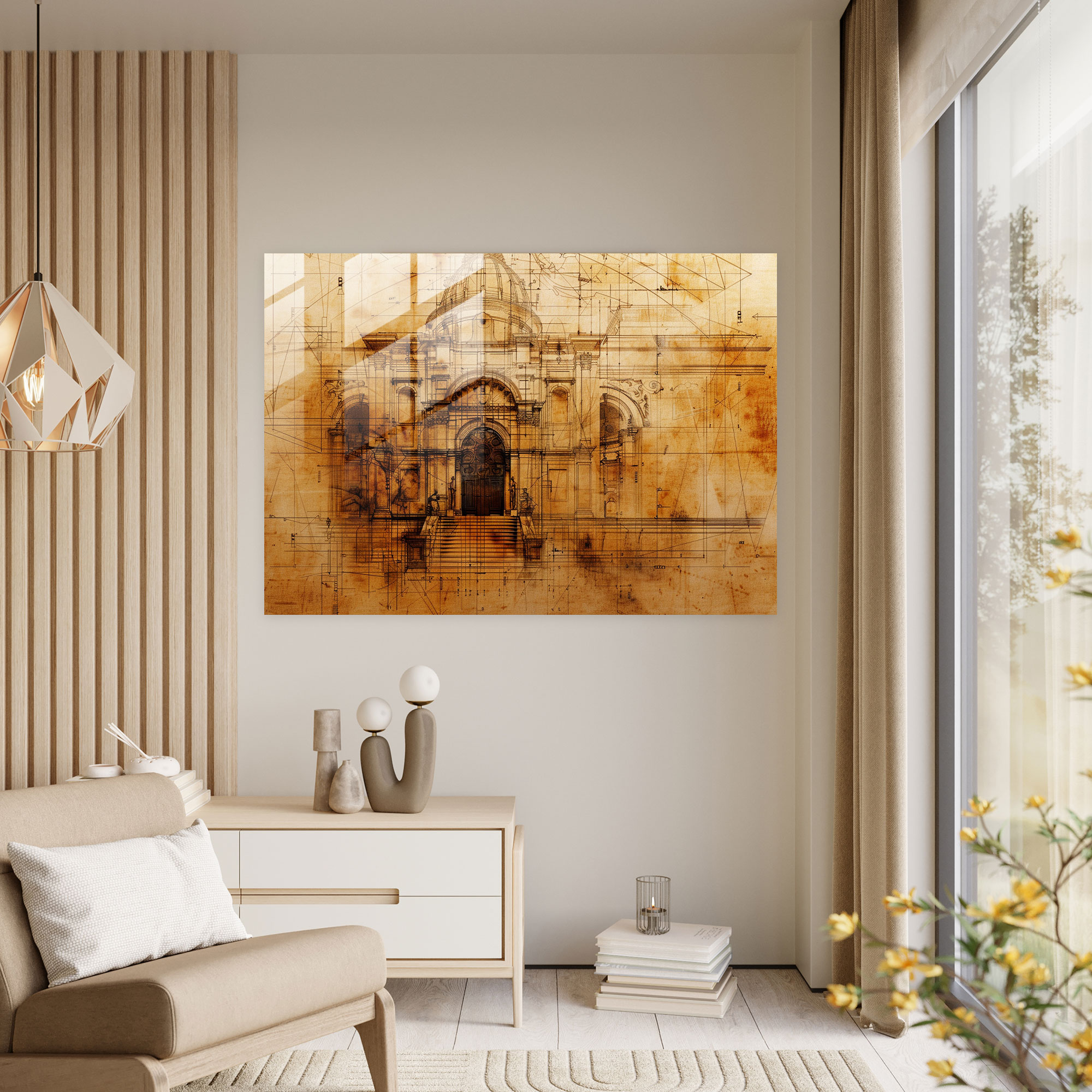Architectural Blueprint Glass Print - Leonardo Da Vinci, Home Decoration, Modern Art, Glass Art