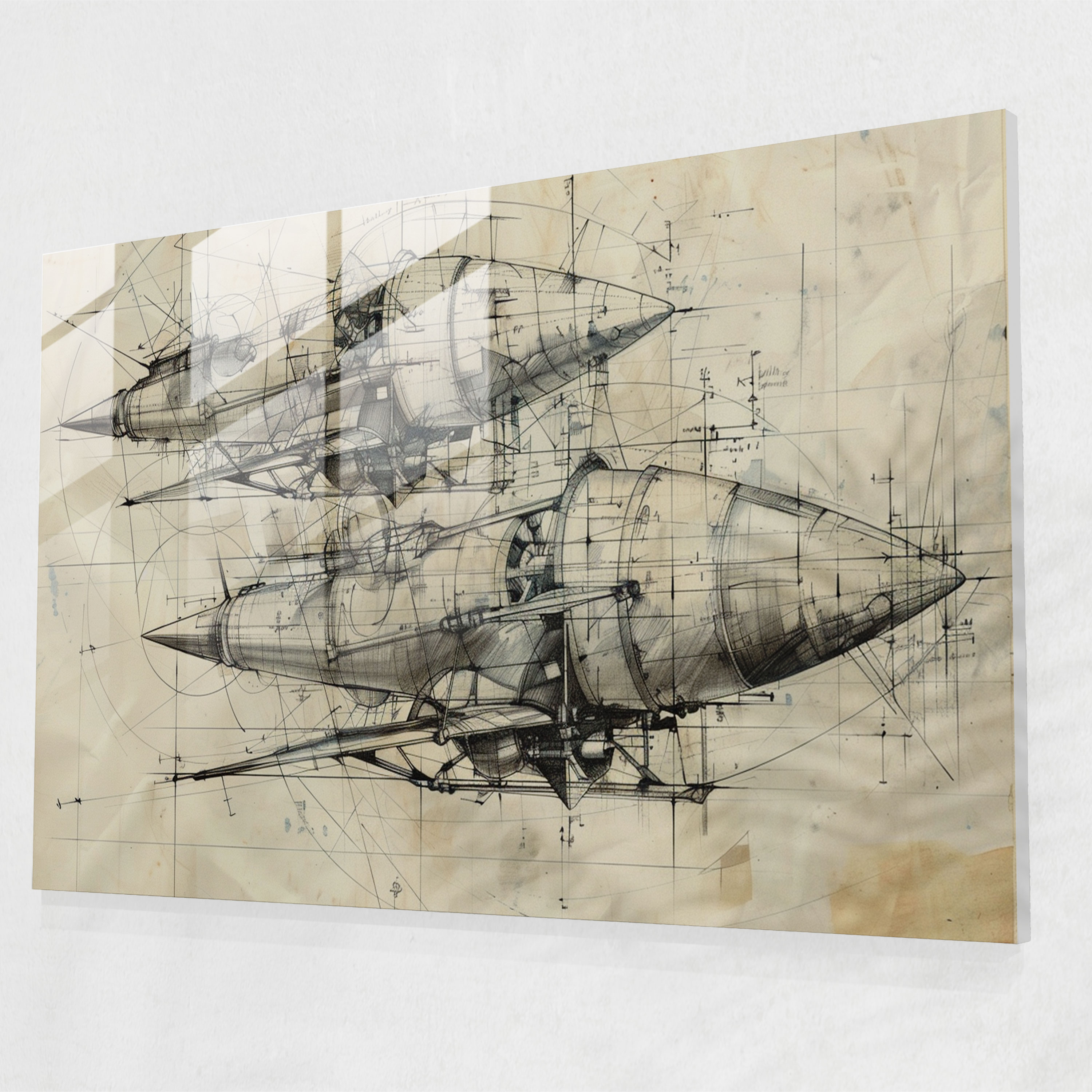 Leonardo Da Vinci Glass Print - Flying Machine Sketches - Leonardo Da Vinci, Glass Wall Art, Modern Art, Wall Decoration