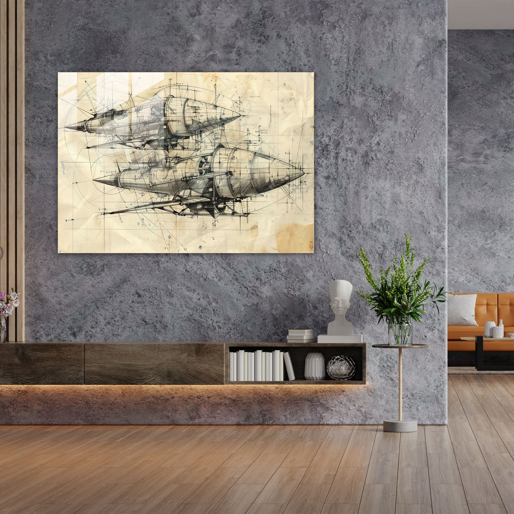 Leonardo Da Vinci Glass Print - Flying Machine Sketches - Leonardo Da Vinci, Glass Wall Art, Modern Art, Wall Decoration