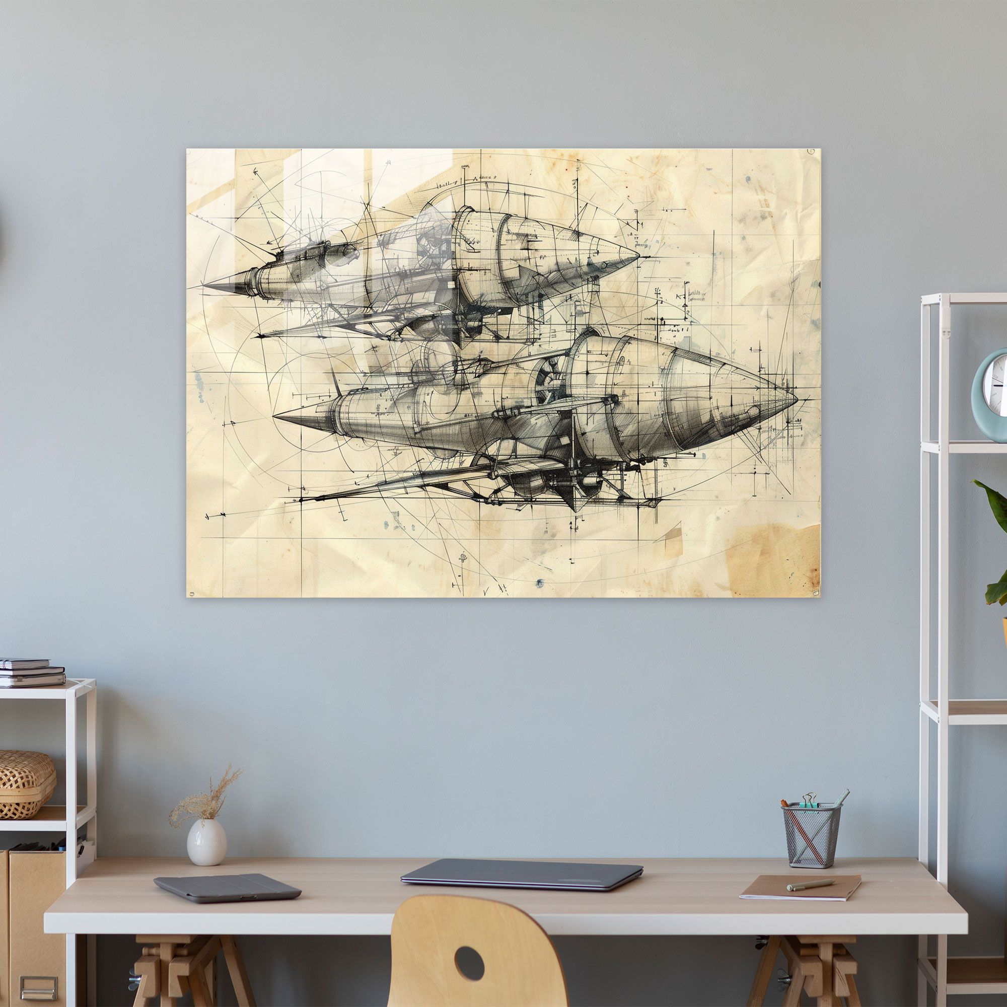 Leonardo Da Vinci Glass Print - Flying Machine Sketches - Leonardo Da Vinci, Glass Wall Art, Modern Art, Wall Decoration