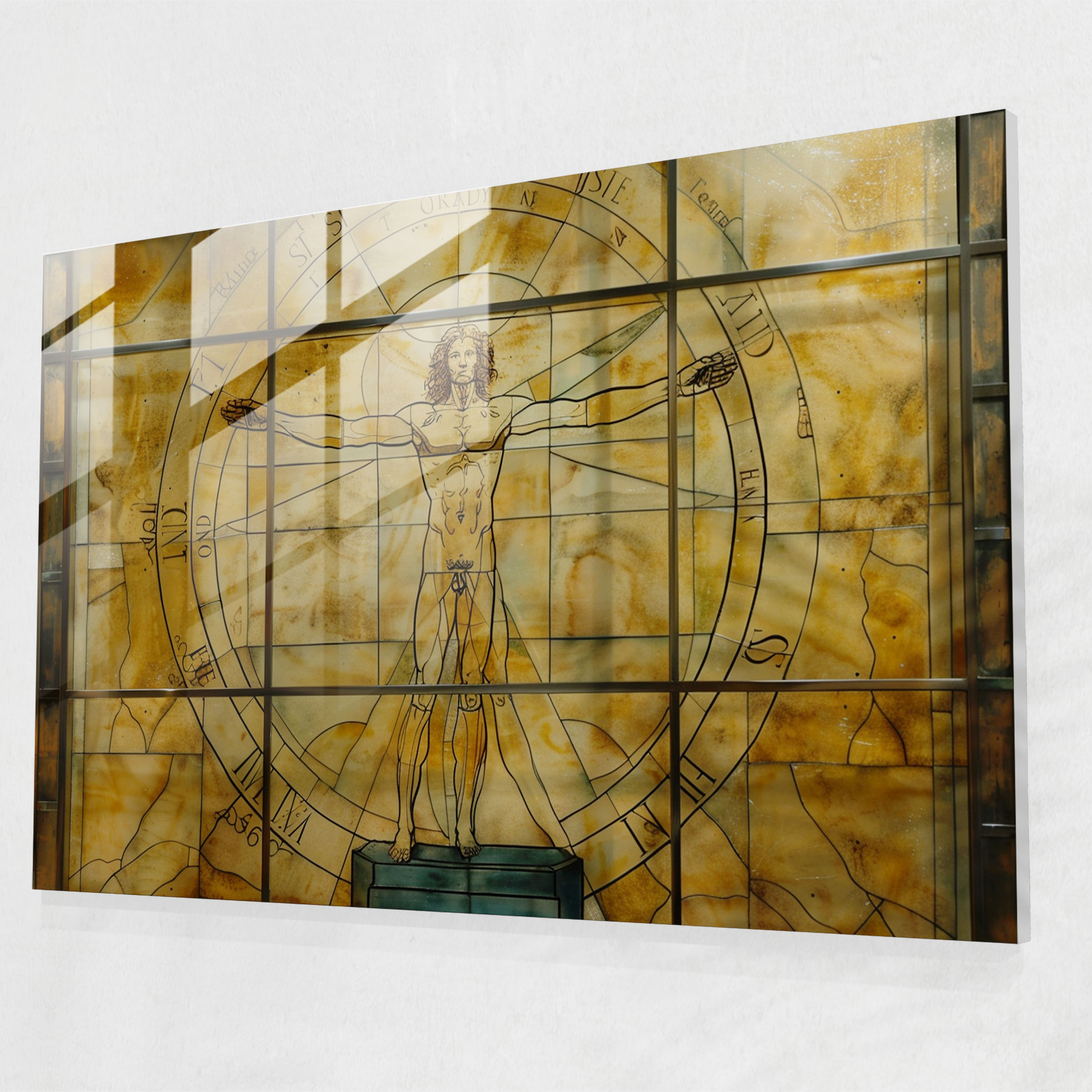 Leonardo Da Vinci Glass Art - Vitruvian Man - Leonardo Da Vinci, Leonardo Da Vinci, Glass Art, Home Decoration