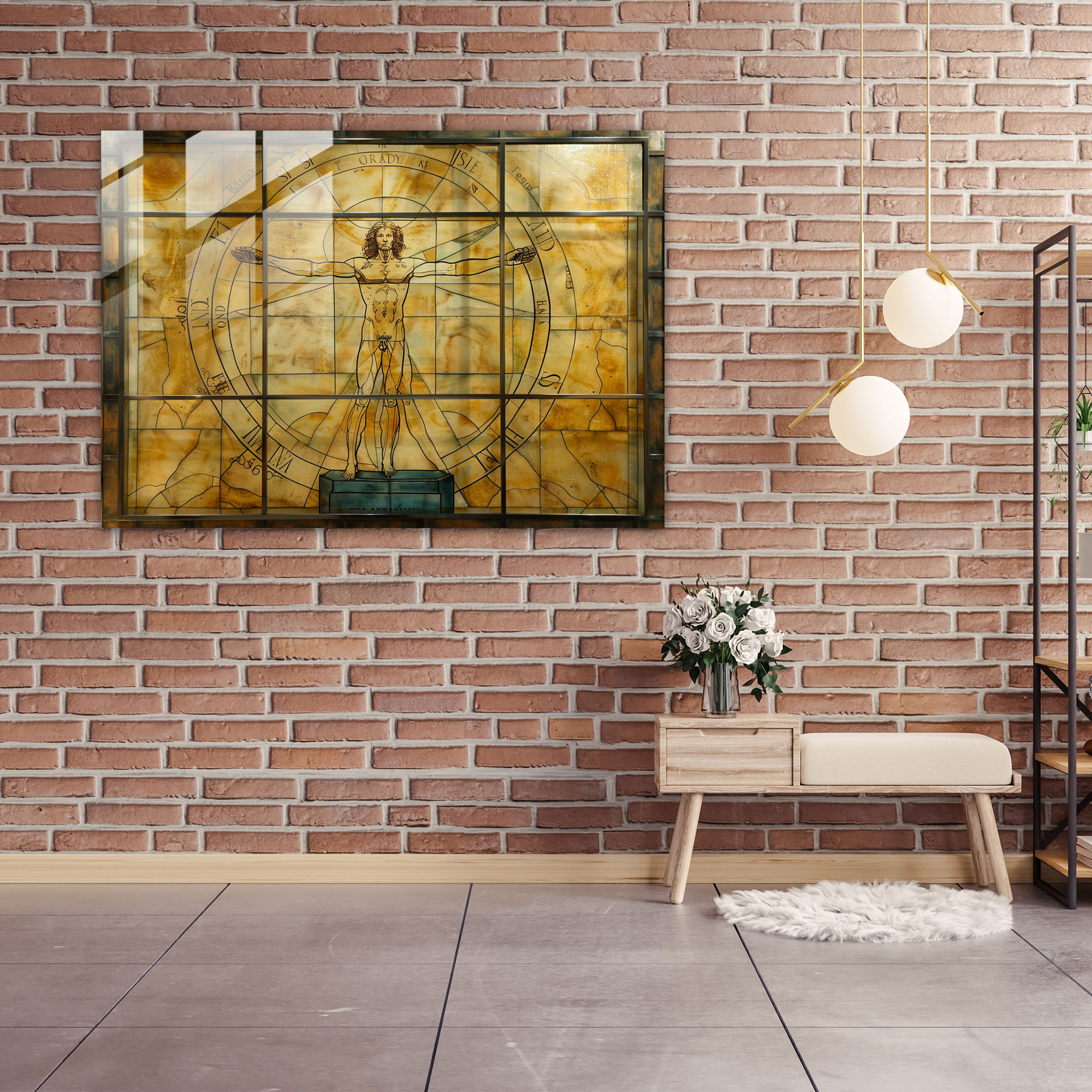 Leonardo Da Vinci Glass Art - Vitruvian Man - Leonardo Da Vinci, Leonardo Da Vinci, Glass Art, Home Decoration