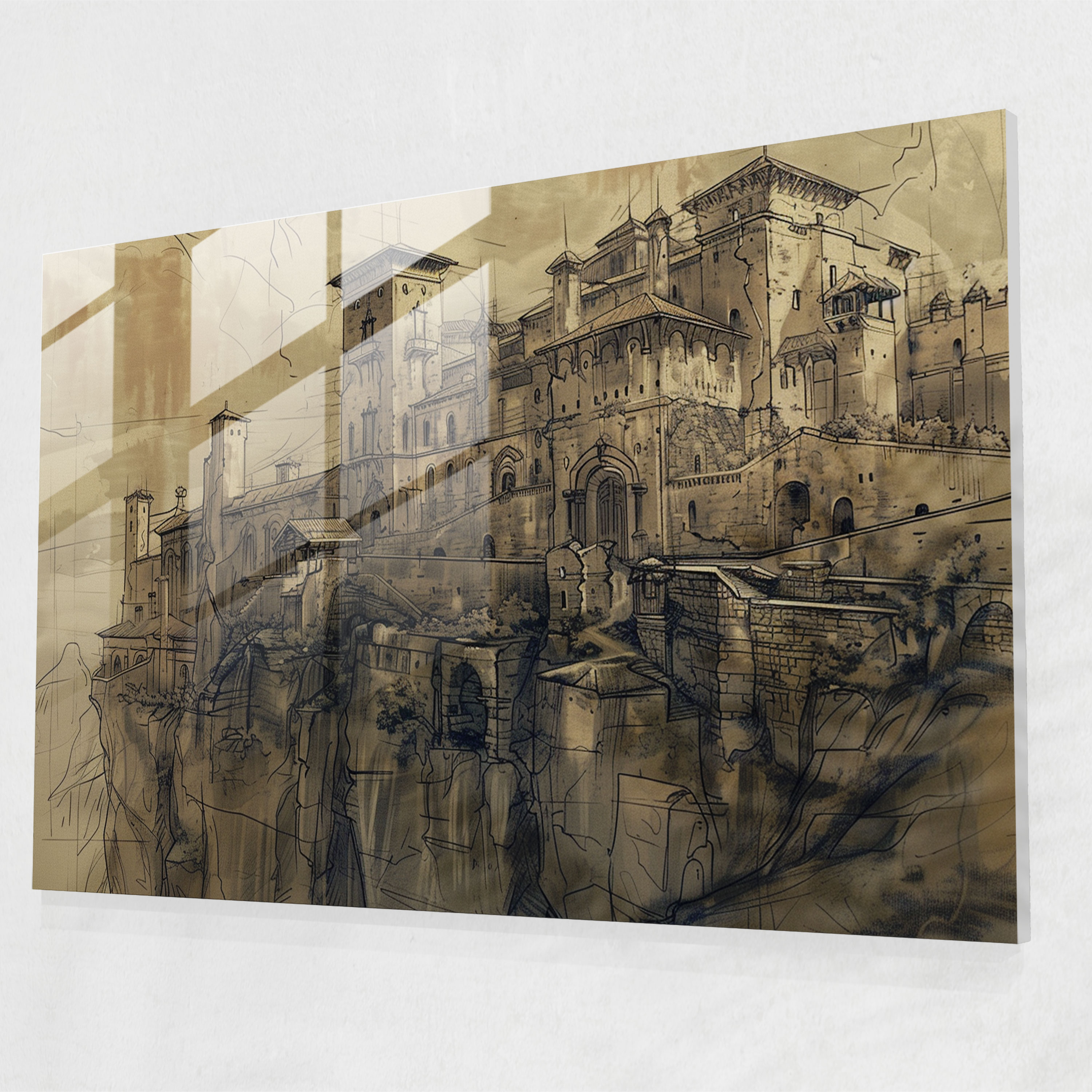 Leonardo Da Vinci Glass Art Architectural Sketches - Leonardo Da Vinci, Leonardo Da Vinci, Glass Art, Wall Decoration