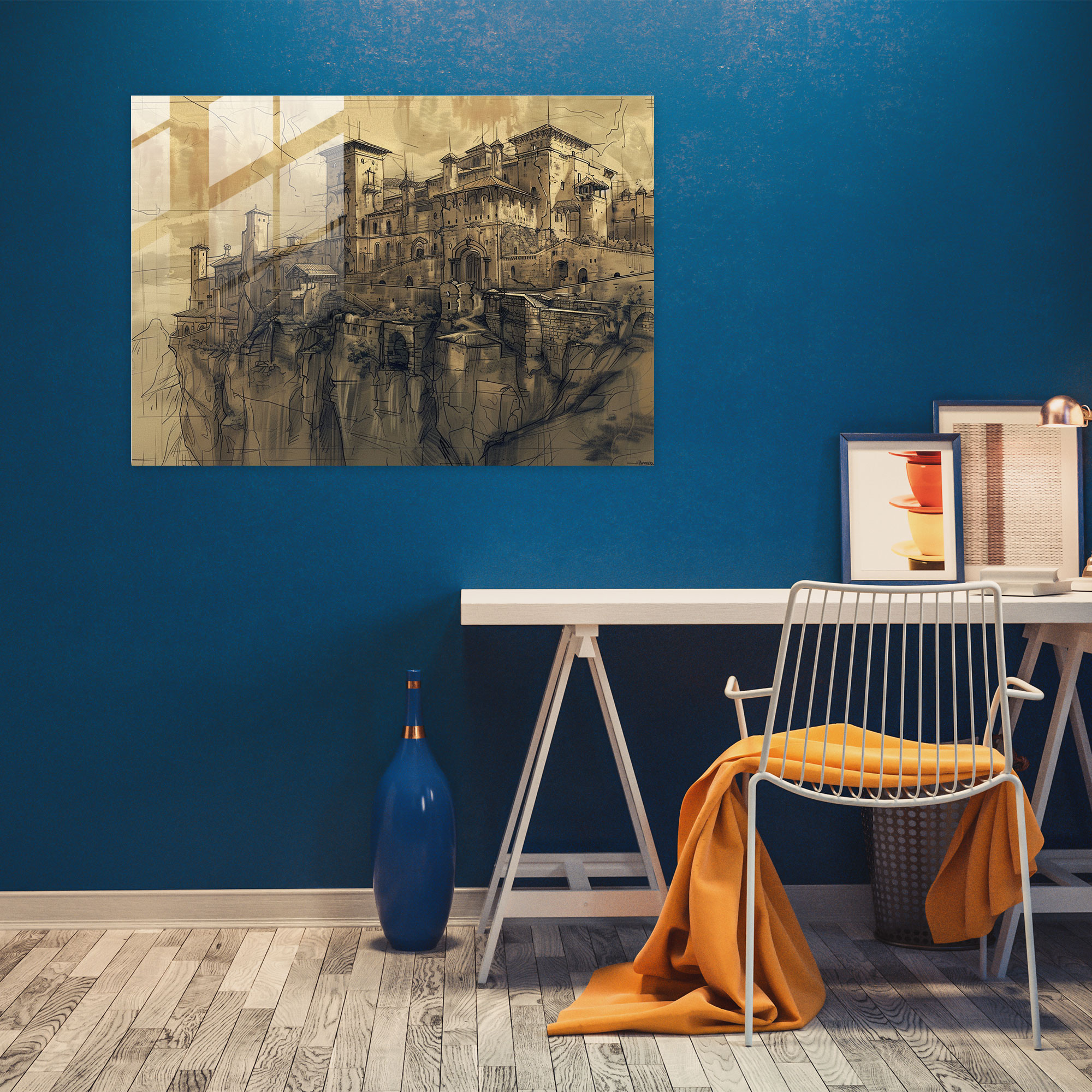 Leonardo Da Vinci Glass Art Architectural Sketches - Leonardo Da Vinci, Leonardo Da Vinci, Glass Art, Wall Decoration