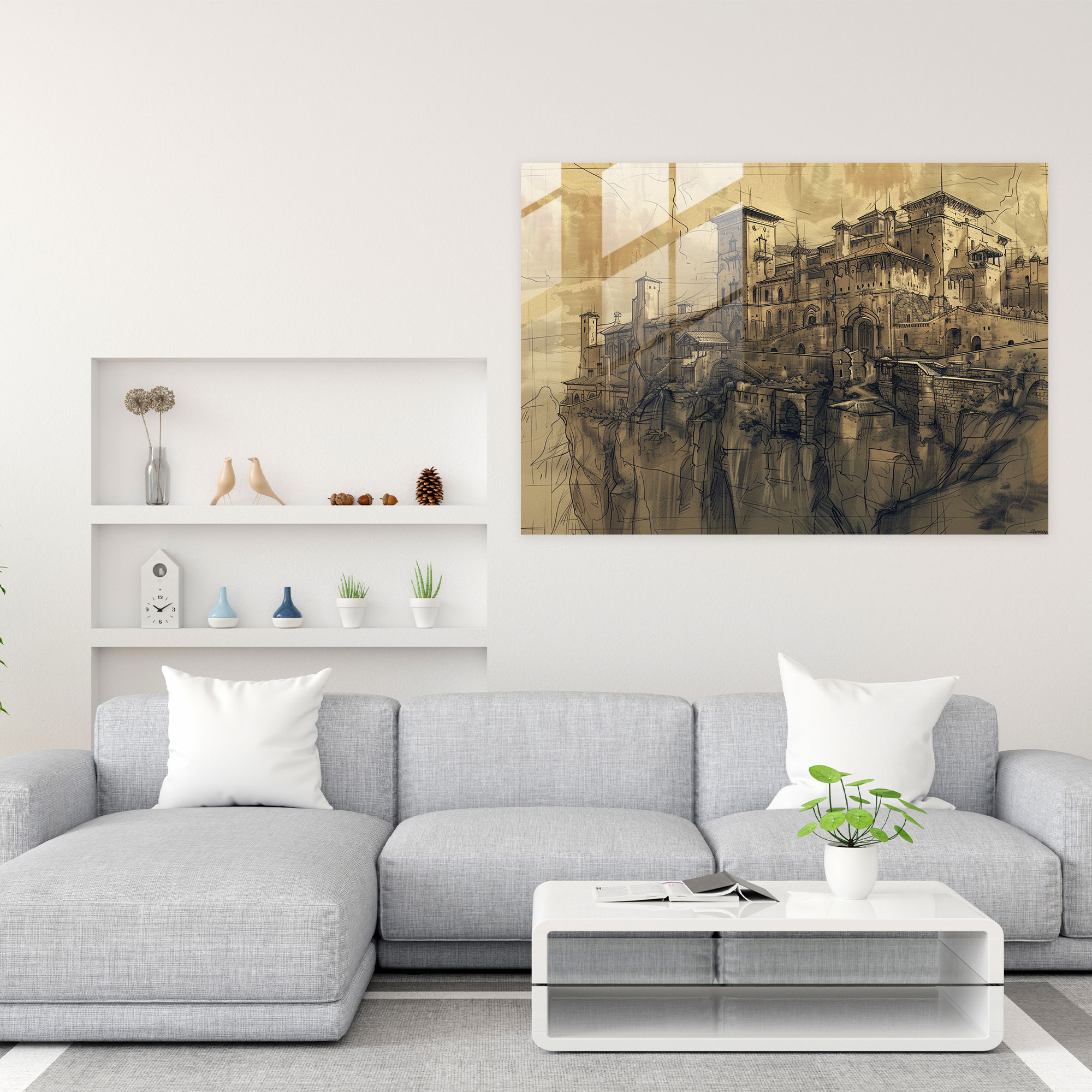 Leonardo Da Vinci Glass Art Architectural Sketches - Leonardo Da Vinci, Leonardo Da Vinci, Glass Art, Wall Decoration