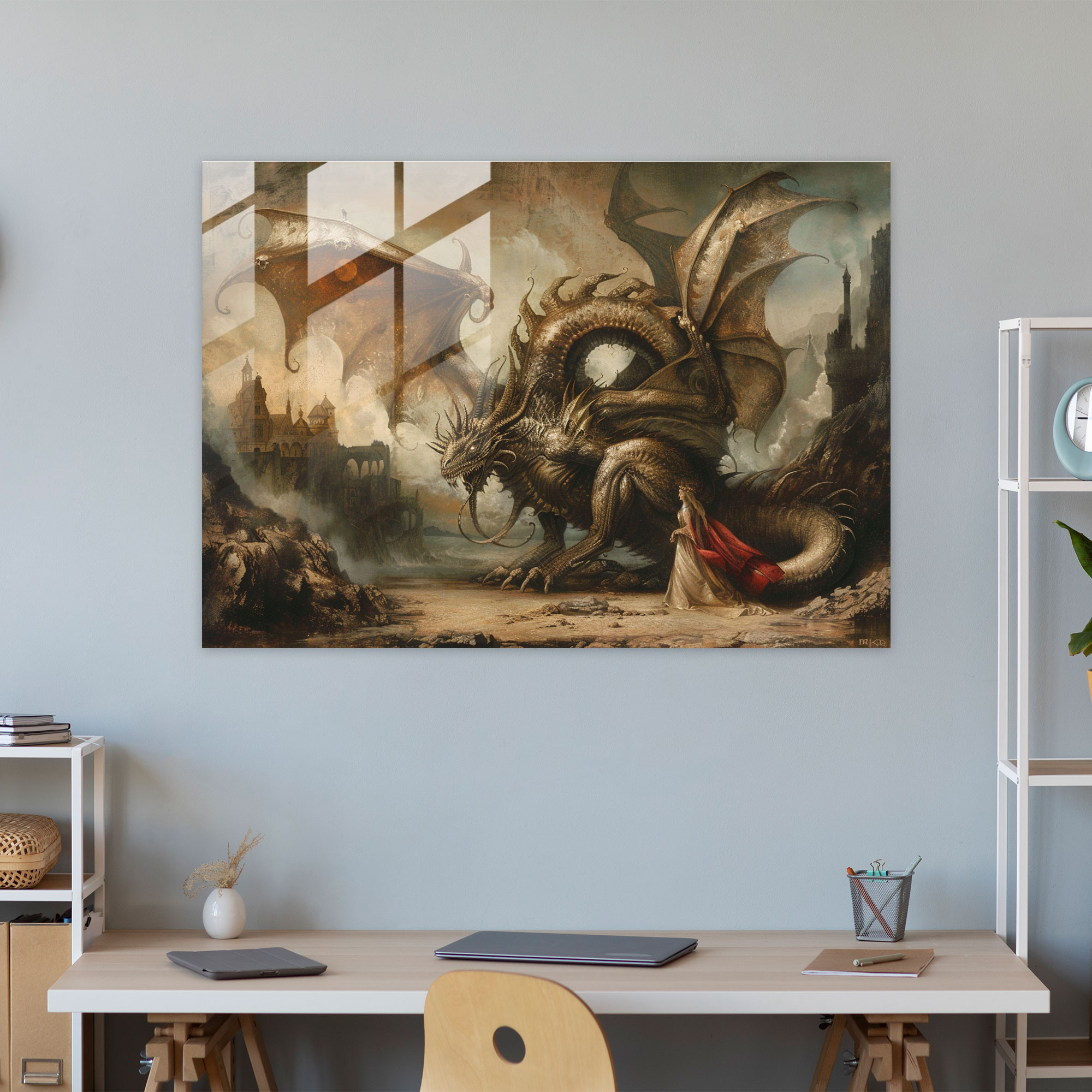 Leonardo Da Vinci Modern Art Mythical Creatures - Leonardo Da Vinci, Modern Art, Home Decoration, Glass Print