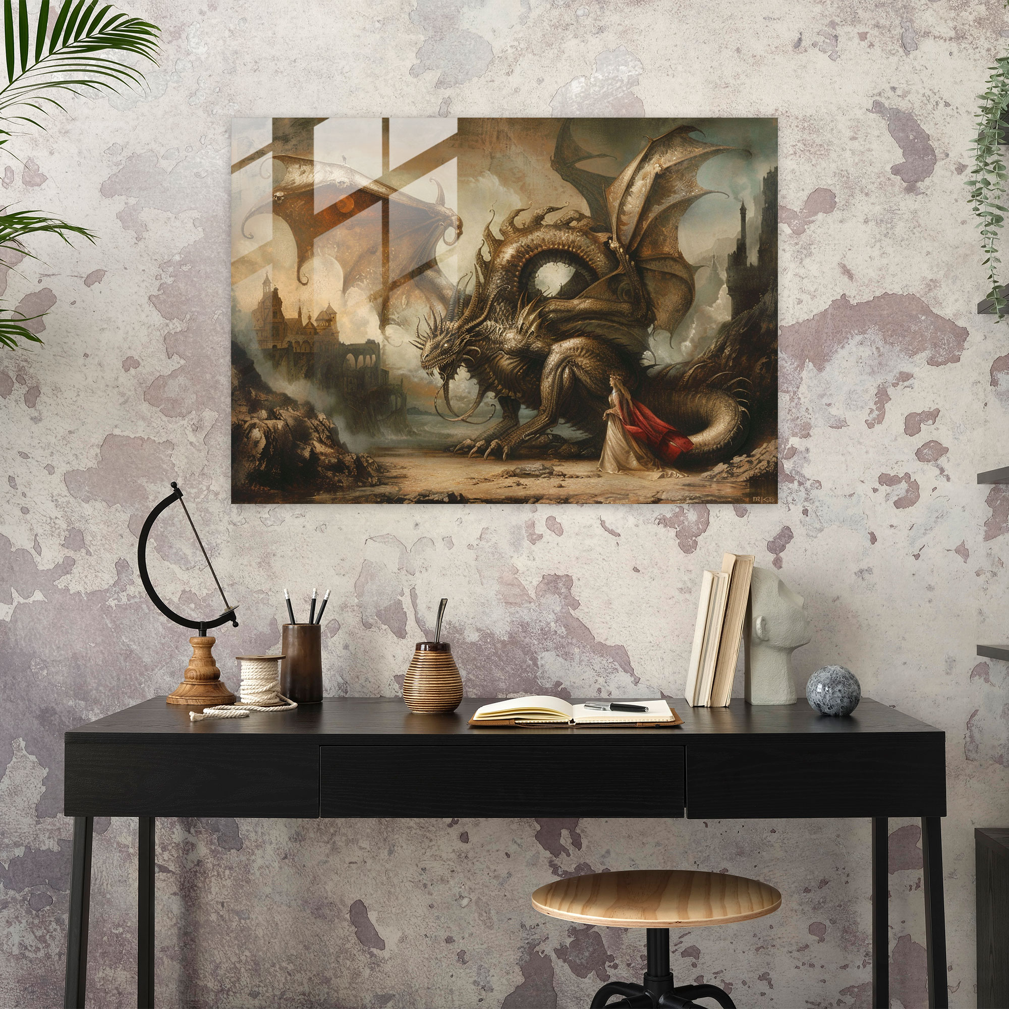 Leonardo Da Vinci Modern Art Mythical Creatures - Leonardo Da Vinci, Modern Art, Home Decoration, Glass Print