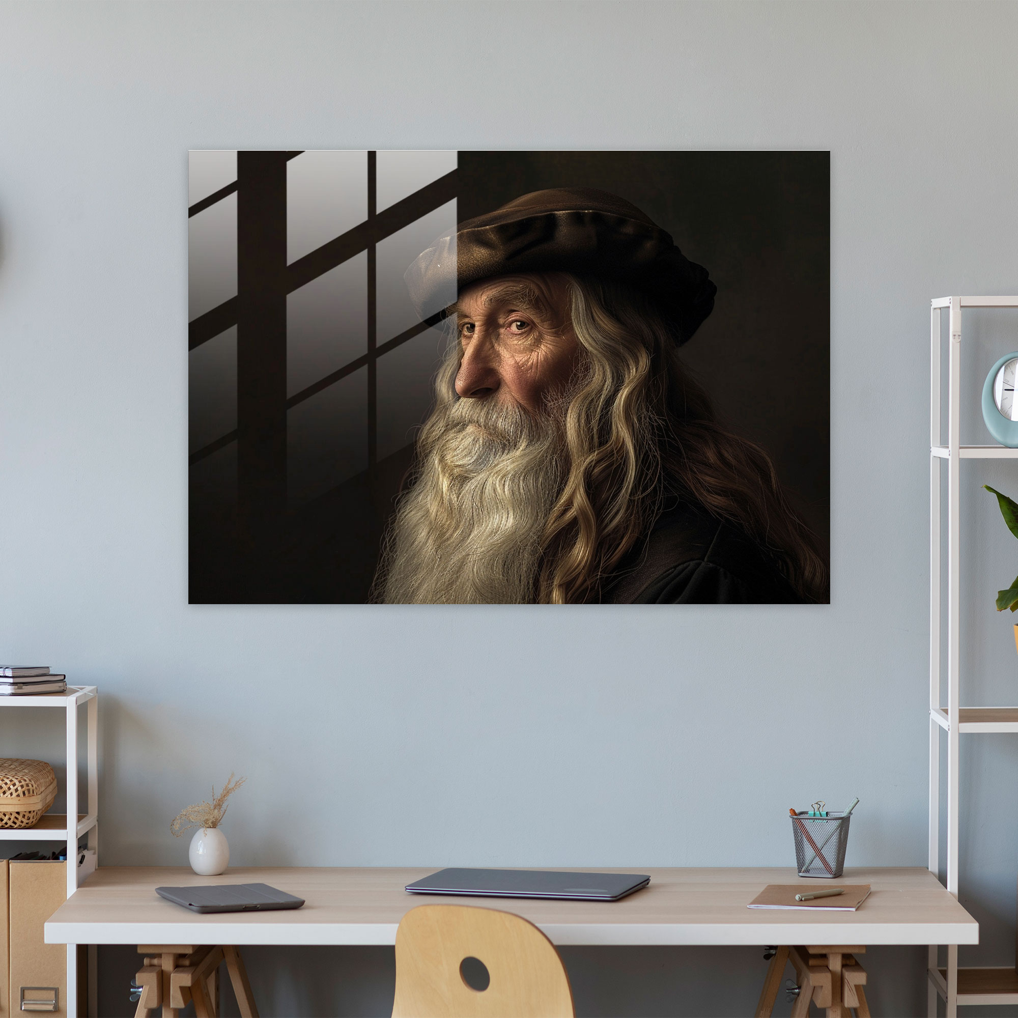 Leonardo Da Vinci Glass Print Historical Figures - Leonardo Da Vinci, Modern Art, Leonardo Da Vinci, Home Decoration