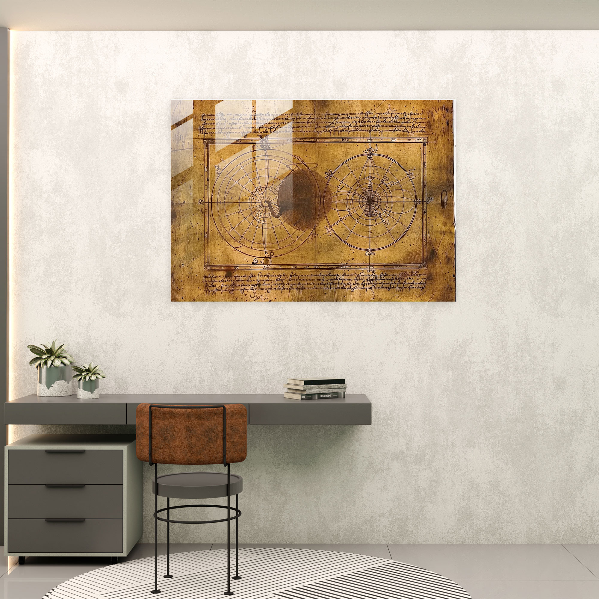 Leonardo Da Vinci Wall Decoration Cryptic Symbols - Leonardo Da Vinci, Wall Decoration, Glass Wall Art, Leonardo Da Vinci
