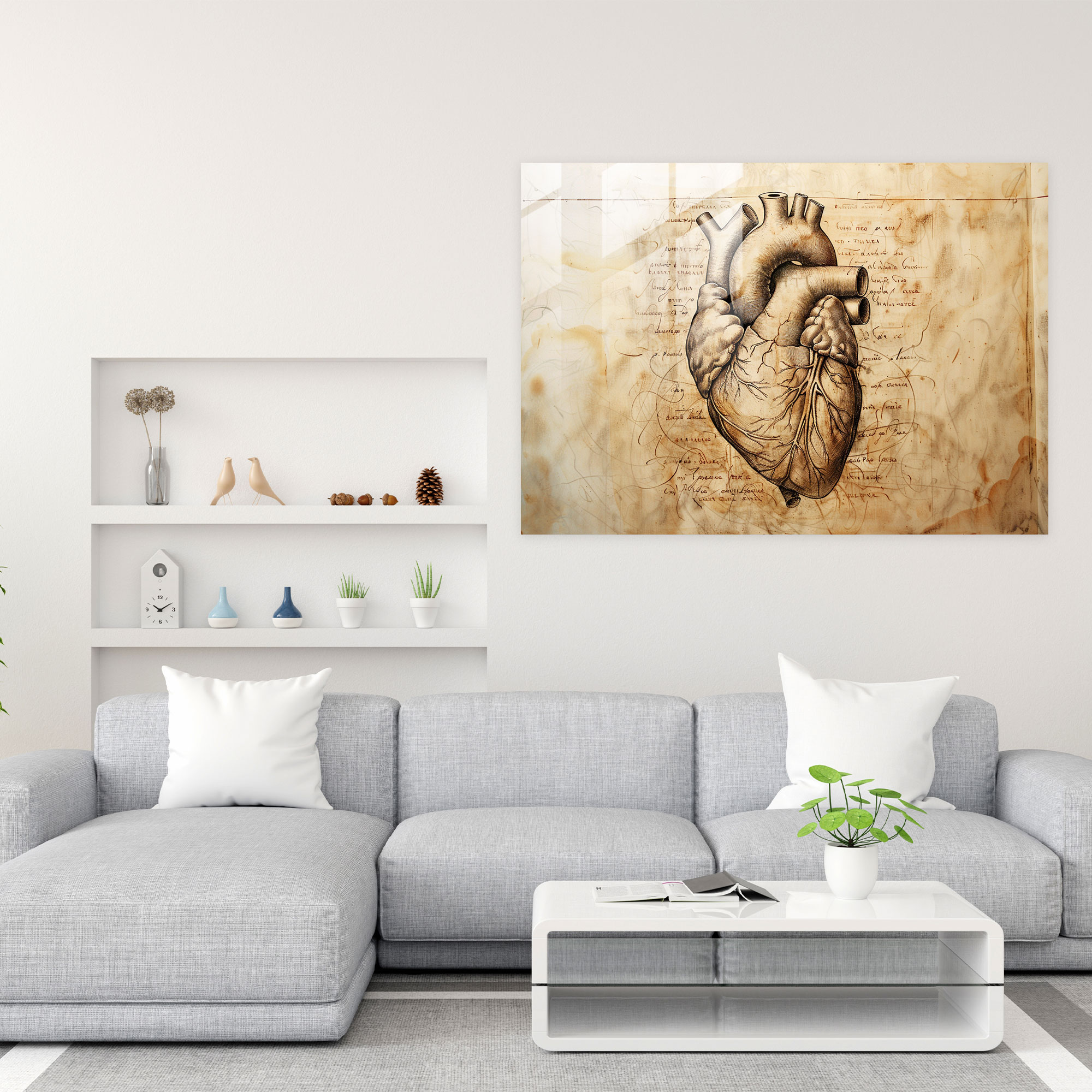 Leonardo Da Vinci Heart Glass Print - Leonardo Da Vinci, Leonardo Da Vinci, Modern Art, Glass Art