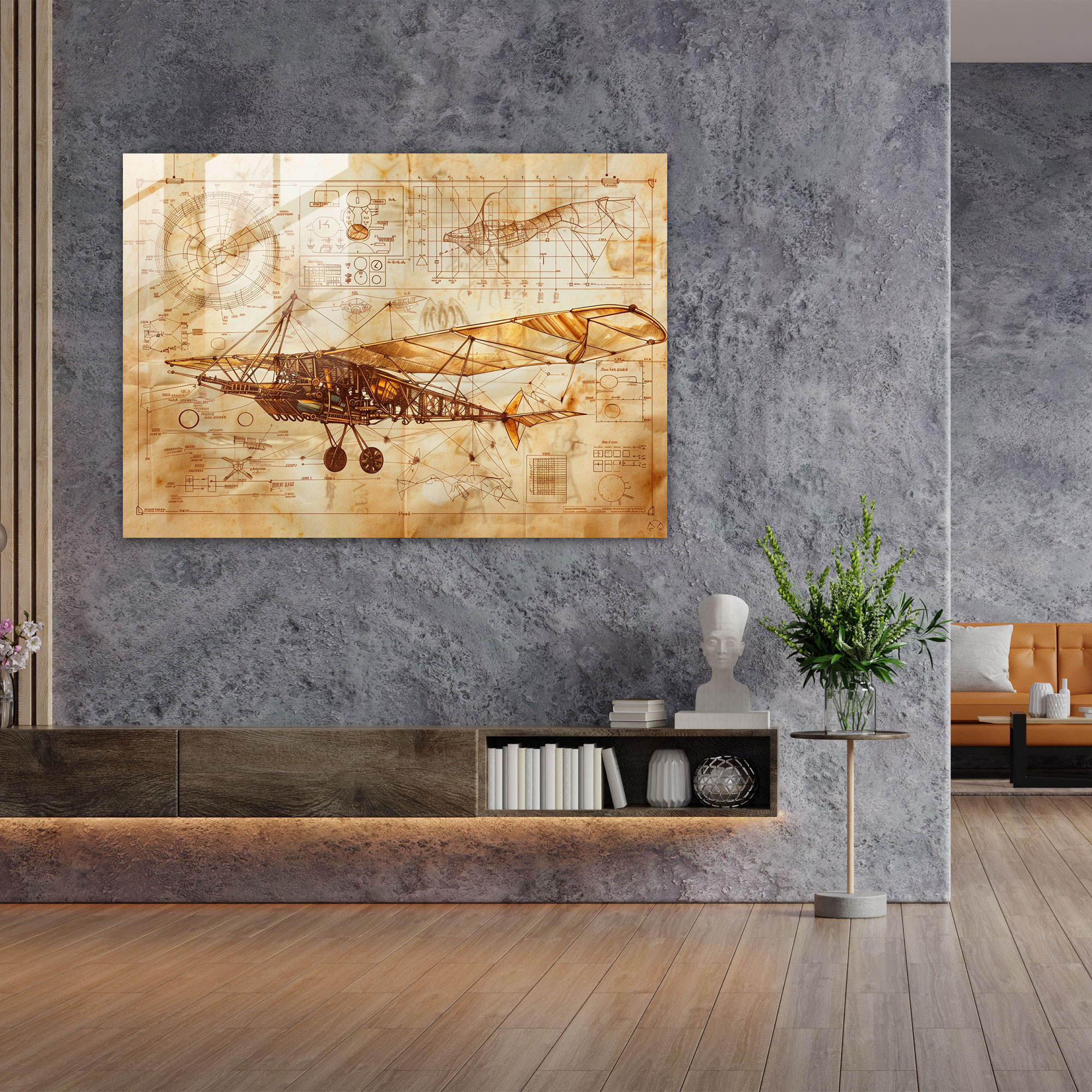 Flying Machine Glass Wall Art - Leonardo Da Vinci, Home Decoration, Glass Wall Art, Leonardo Da Vinci