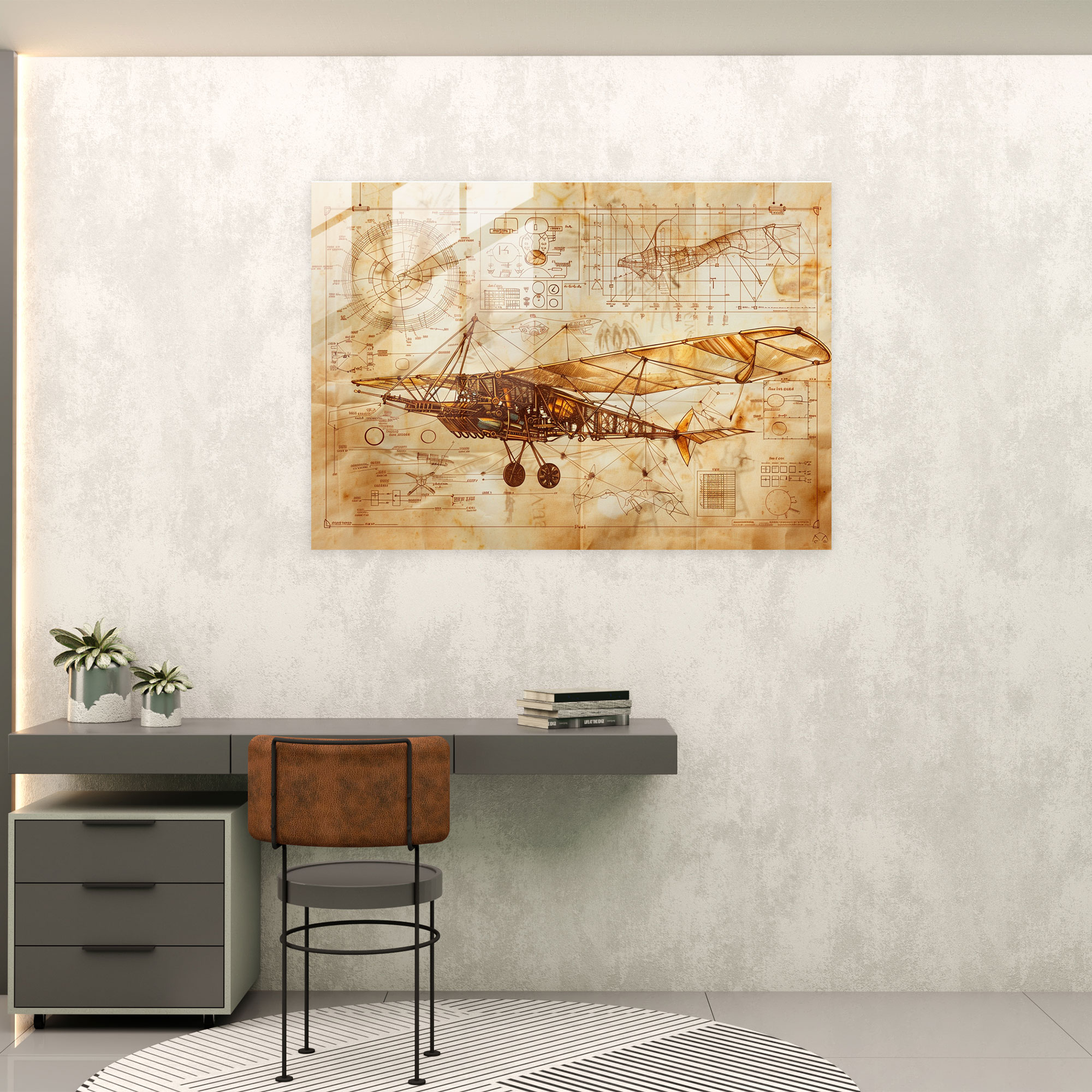 Flying Machine Glass Wall Art - Leonardo Da Vinci, Home Decoration, Glass Wall Art, Leonardo Da Vinci