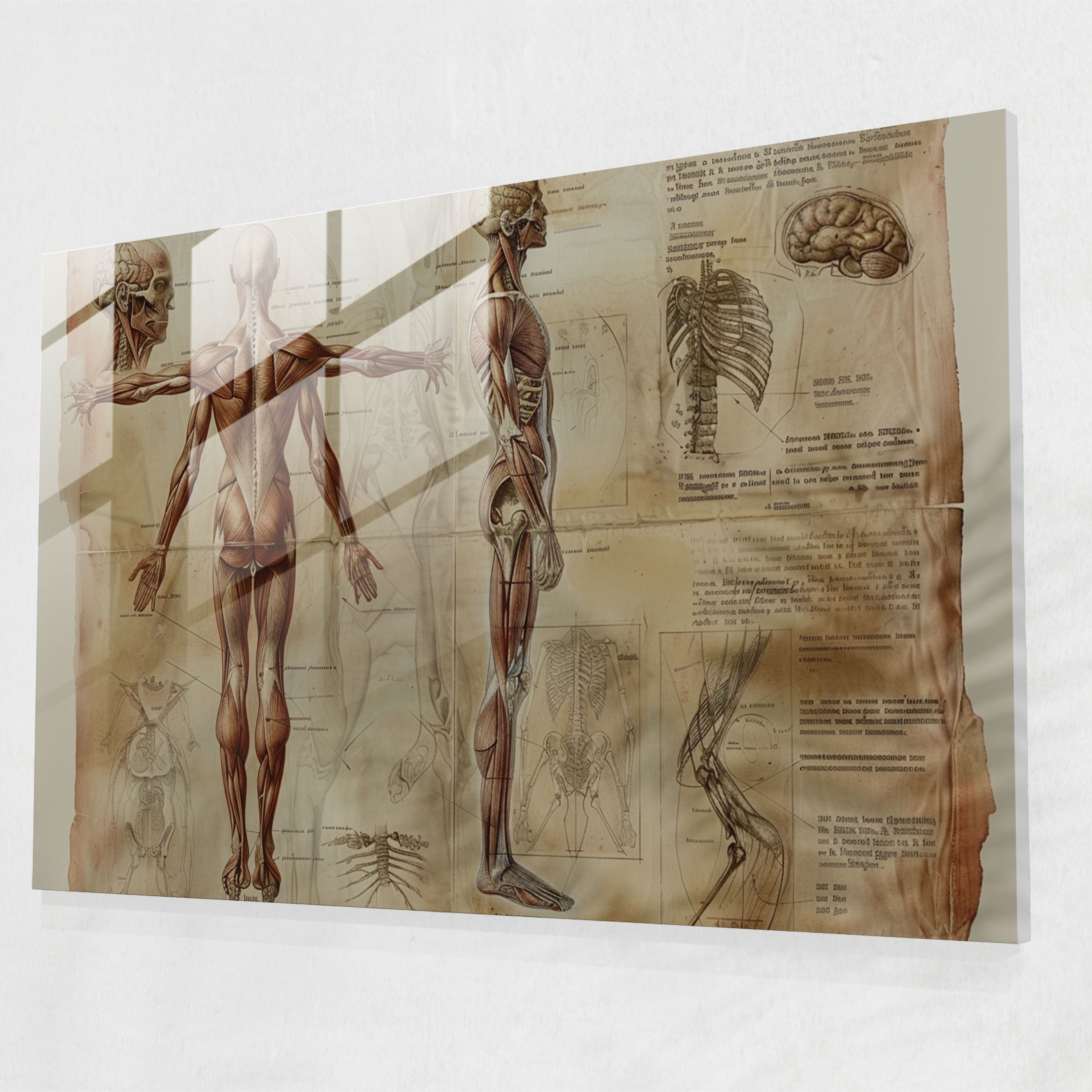 Male Anatomy Glass Print - Leonardo Da Vinci, Leonardo Da Vinci, Glass Print, Wall Decoration