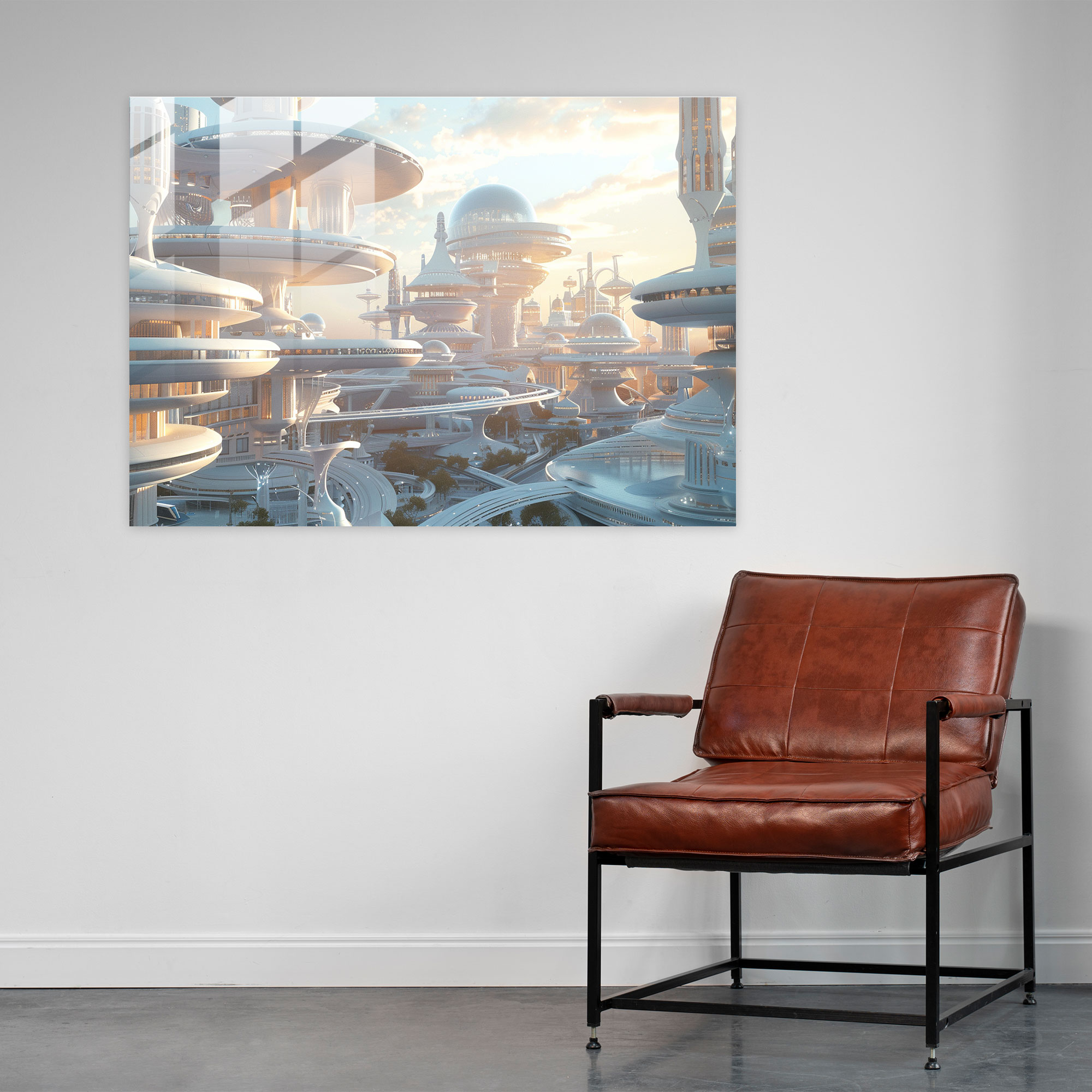 Futuristic City Glass Print - Leonardo Da Vinci, Home Decoration, Glass Print, Leonardo Da Vinci