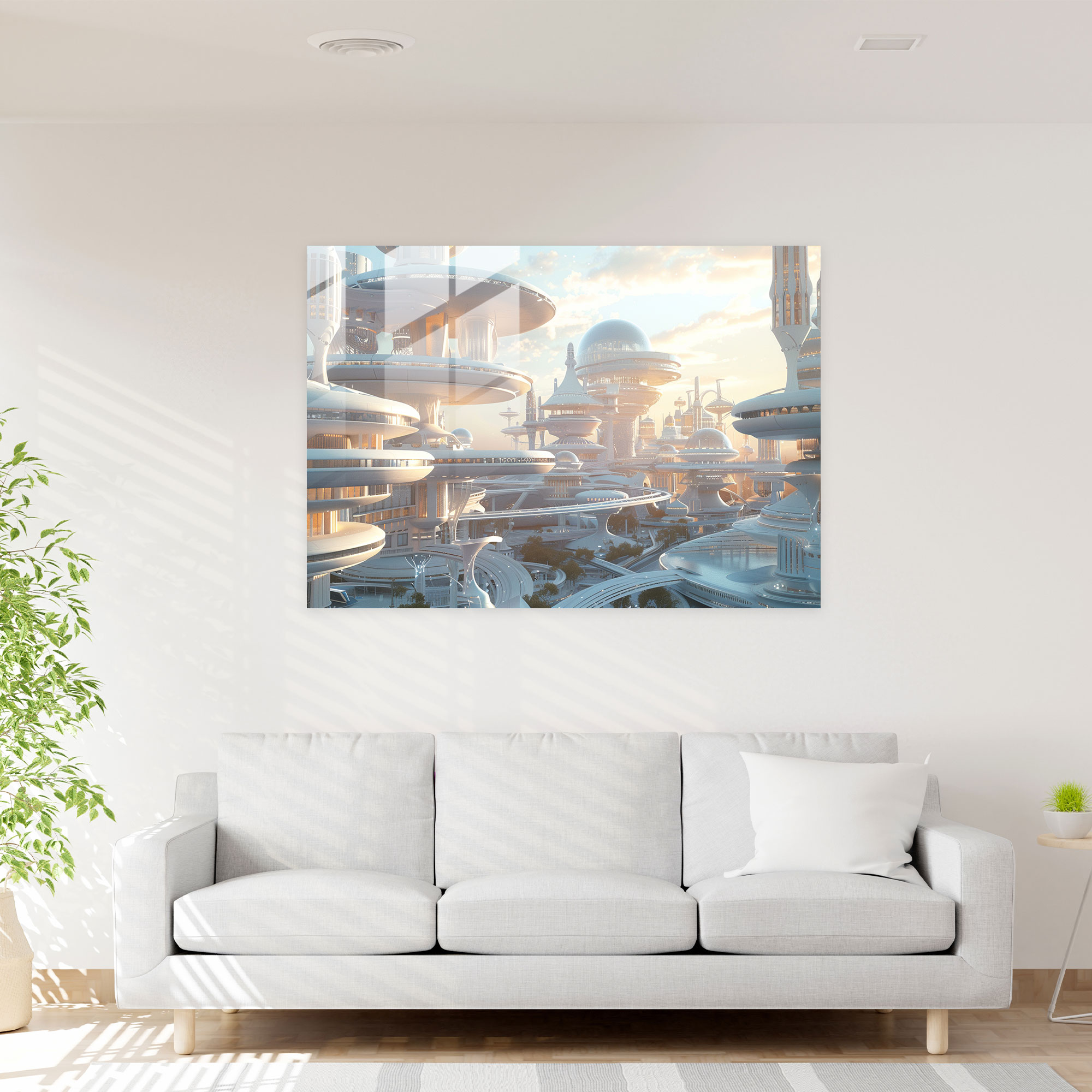 Futuristic City Glass Print - Leonardo Da Vinci, Home Decoration, Glass Print, Leonardo Da Vinci