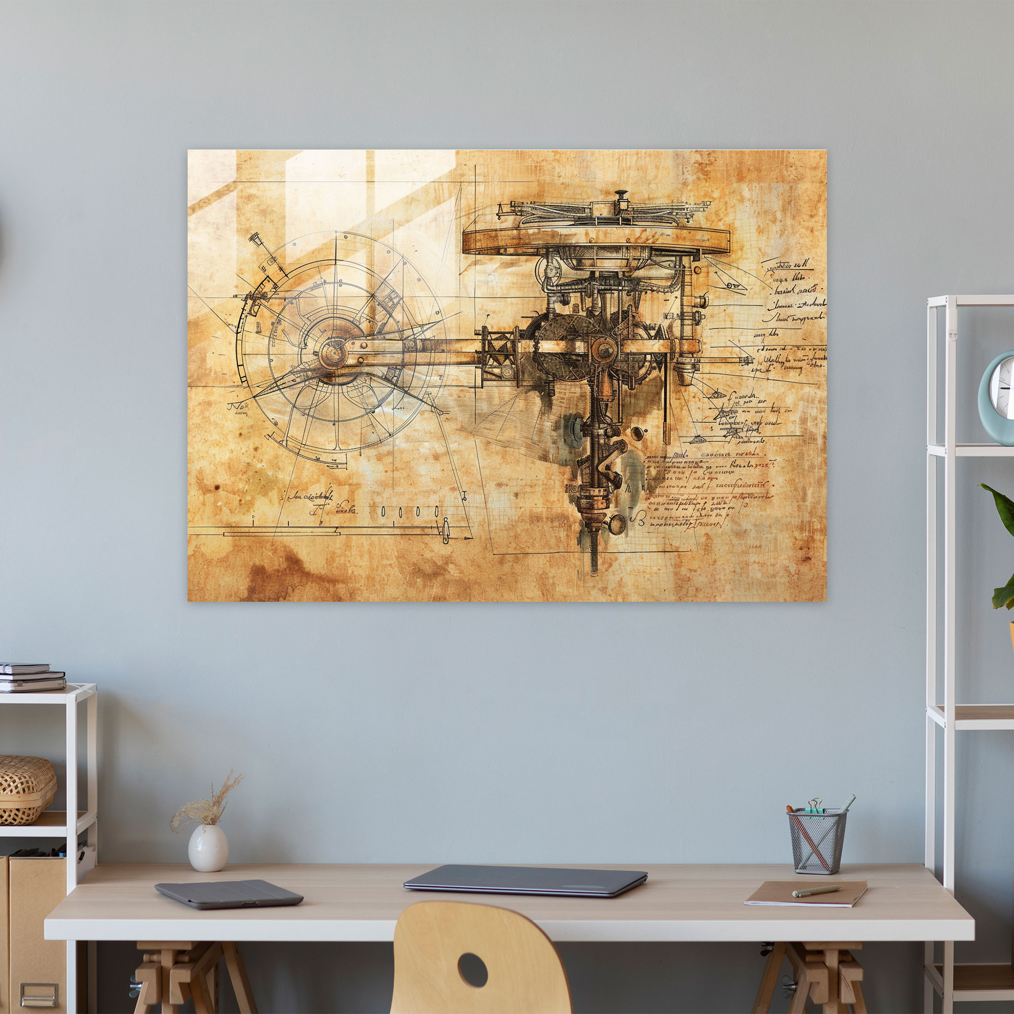 Mechanical Device Glass Print - Leonardo Da Vinci, Modern Art, Glass Print, Leonardo Da Vinci