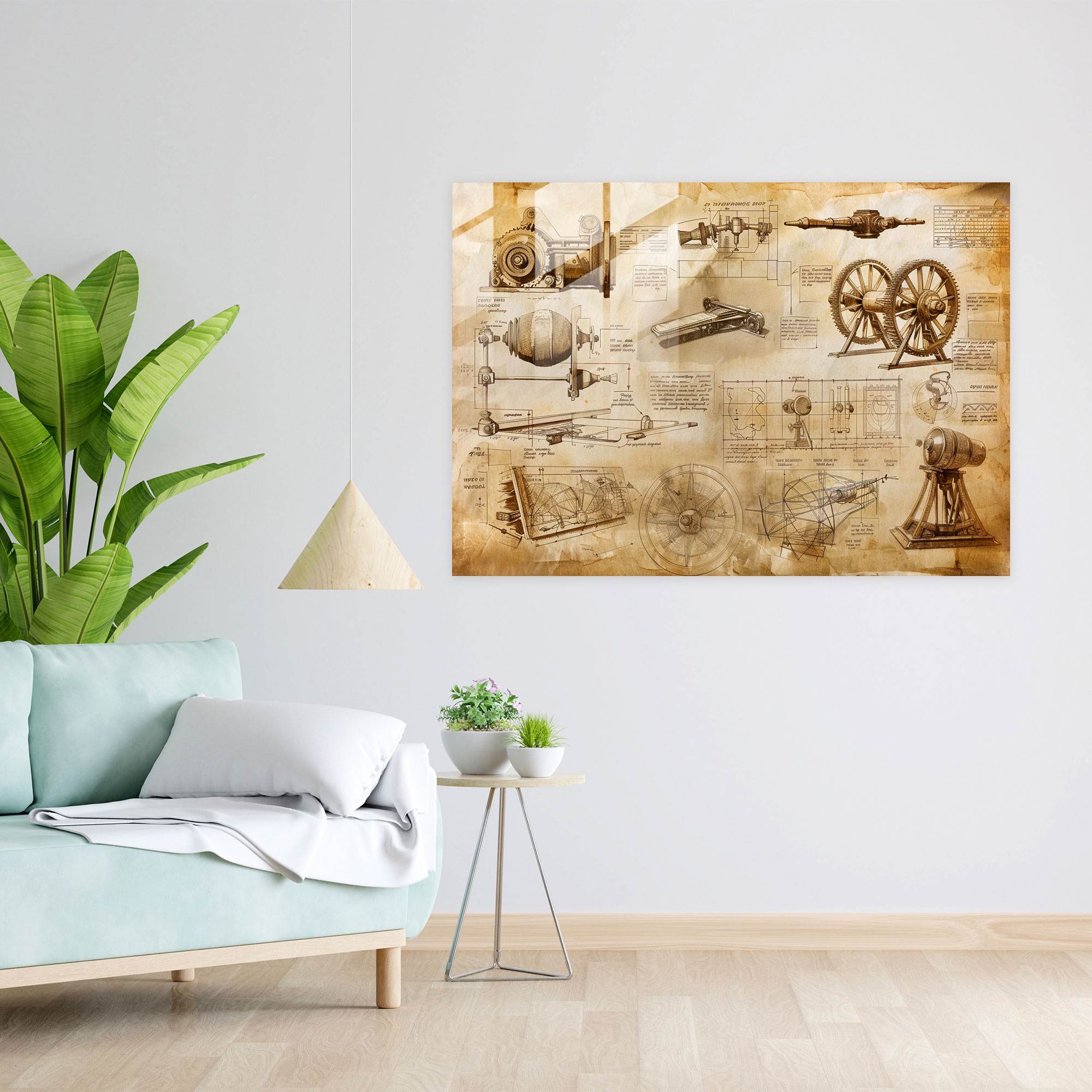 Leonardo Da Vinci Home Decoration - Detailed Machinery Sketch - Leonardo Da Vinci, Glass Art, Leonardo Da Vinci, Modern Art