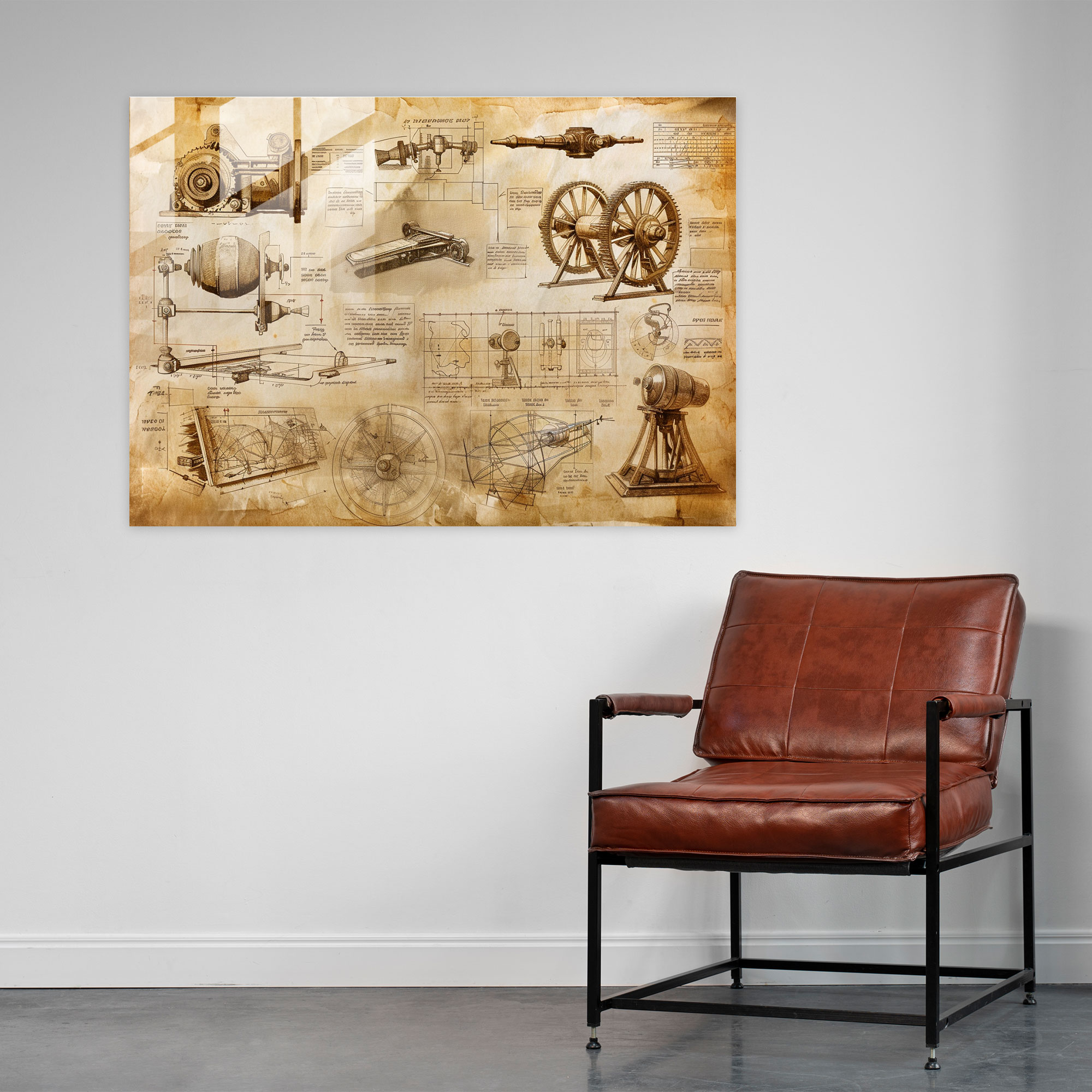 Leonardo Da Vinci Home Decoration - Detailed Machinery Sketch - Leonardo Da Vinci, Glass Art, Leonardo Da Vinci, Modern Art