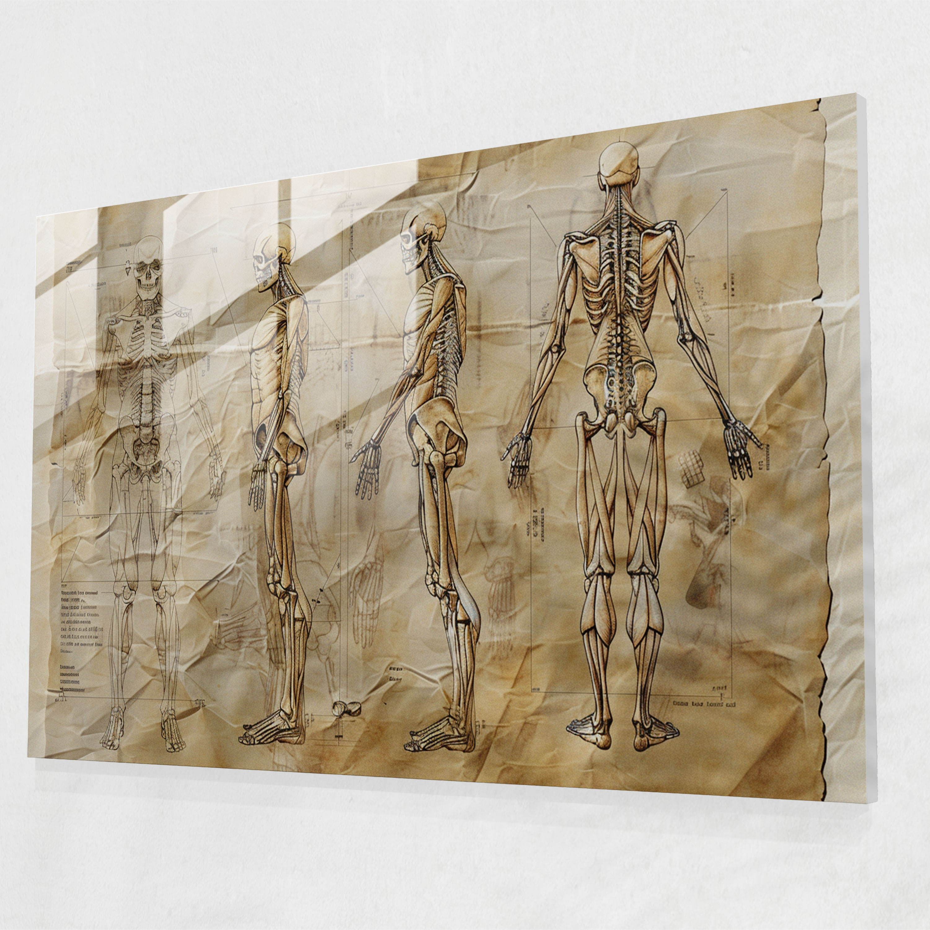 Leonardo Da Vinci Modern Art - Human Anatomy Study Glass Print - Leonardo Da Vinci, Home Decoration, Leonardo Da Vinci, Modern Art