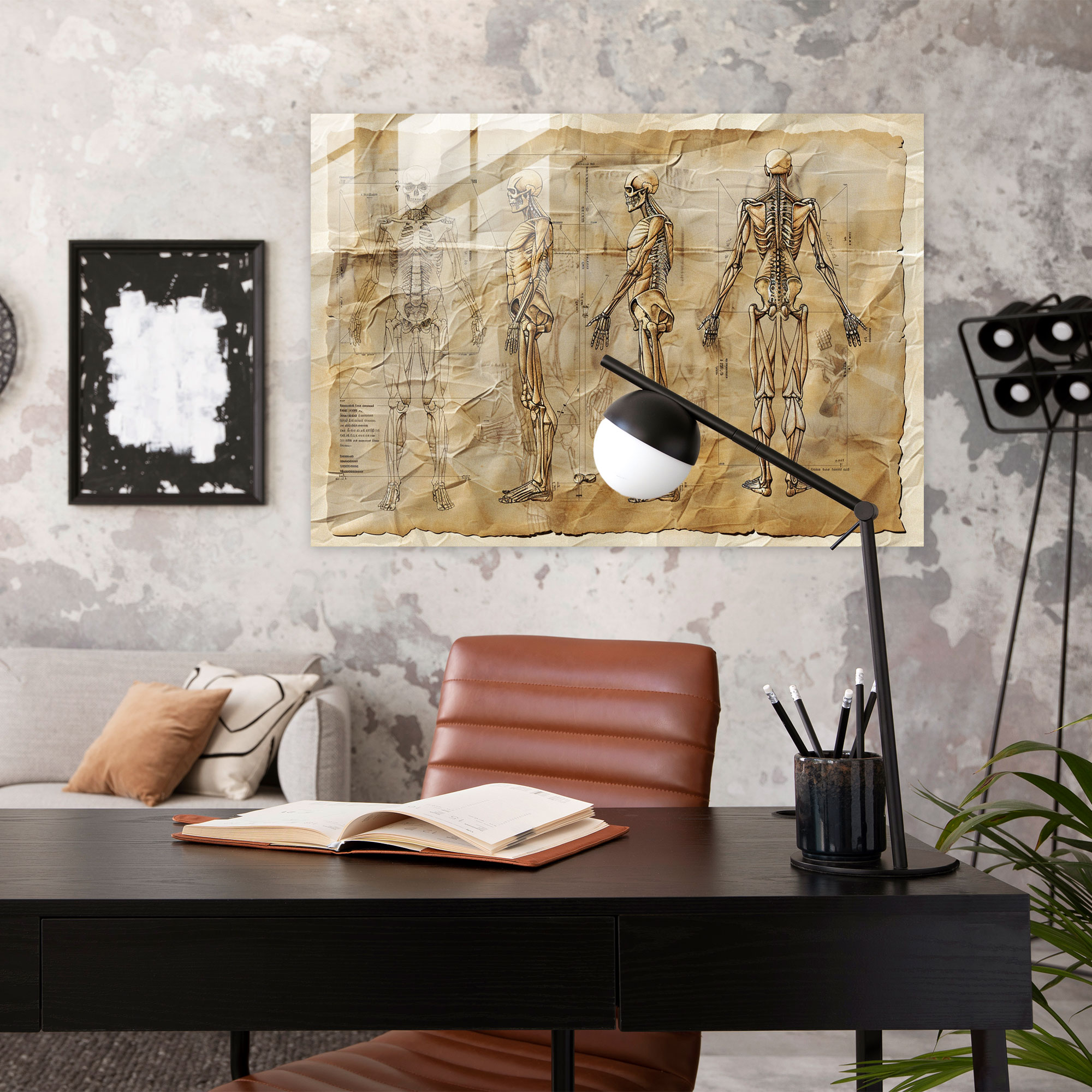 Leonardo Da Vinci Modern Art - Human Anatomy Study Glass Print - Leonardo Da Vinci, Home Decoration, Leonardo Da Vinci, Modern Art