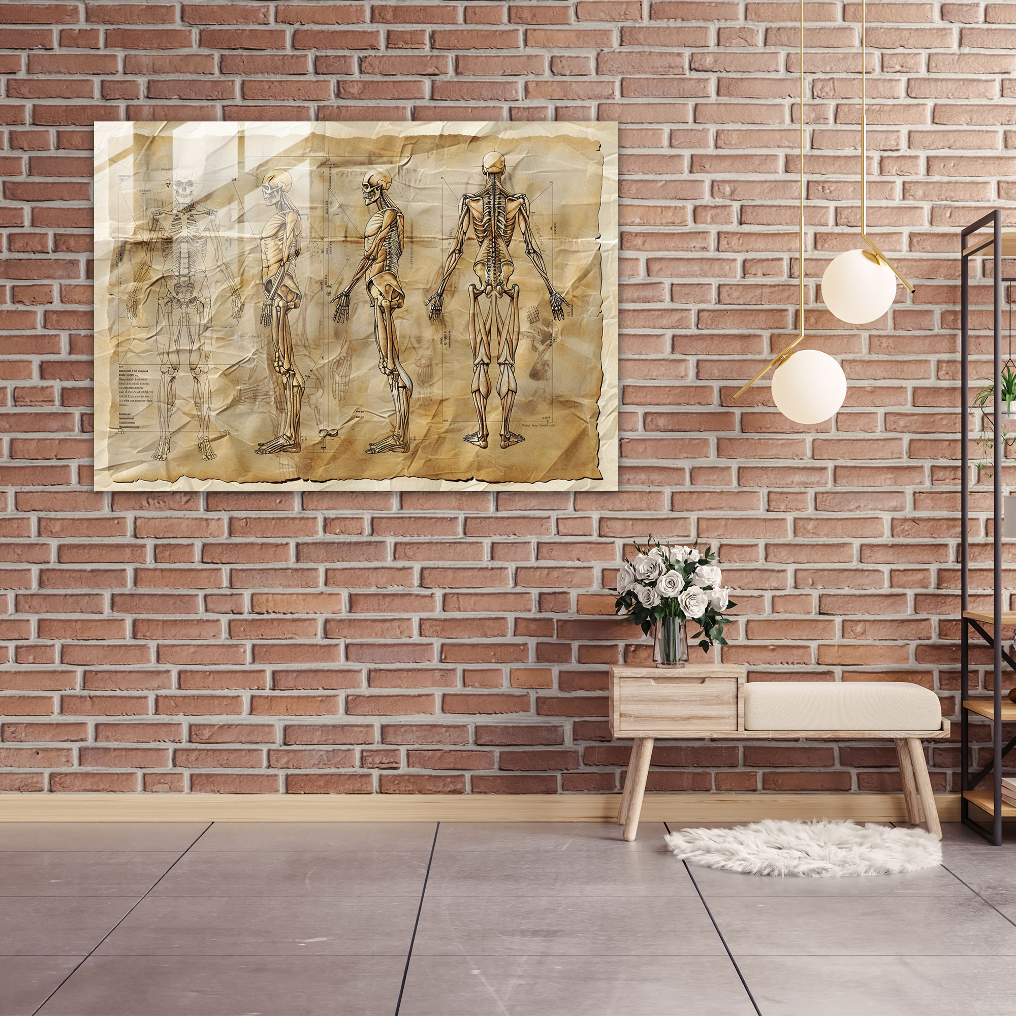 Leonardo Da Vinci Modern Art - Human Anatomy Study Glass Print - Leonardo Da Vinci, Home Decoration, Leonardo Da Vinci, Modern Art