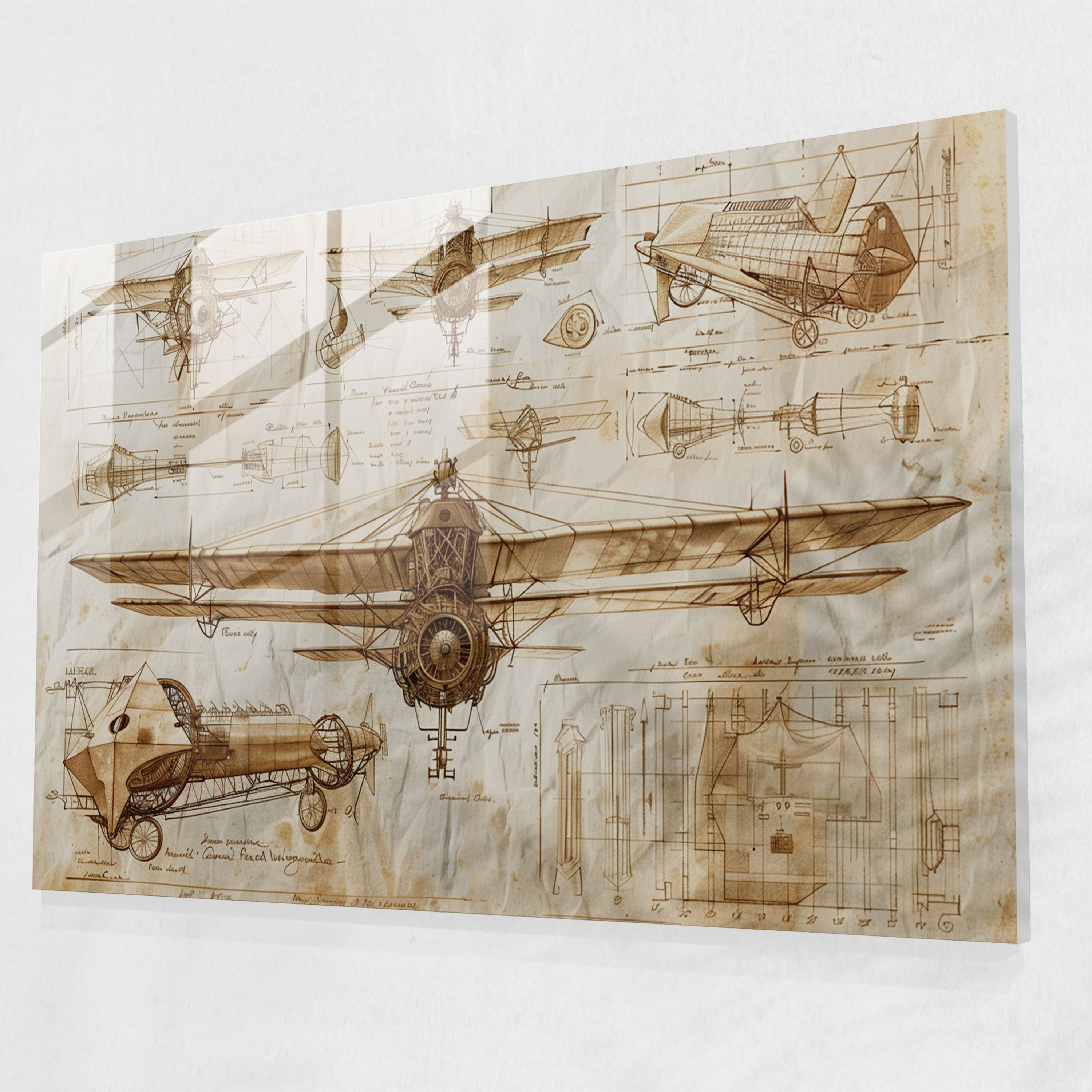Leonardo Da Vinci Home Decoration - Flying Machines Sketches - Leonardo Da Vinci, Renaissance Art, Home Decoration, Glass Print