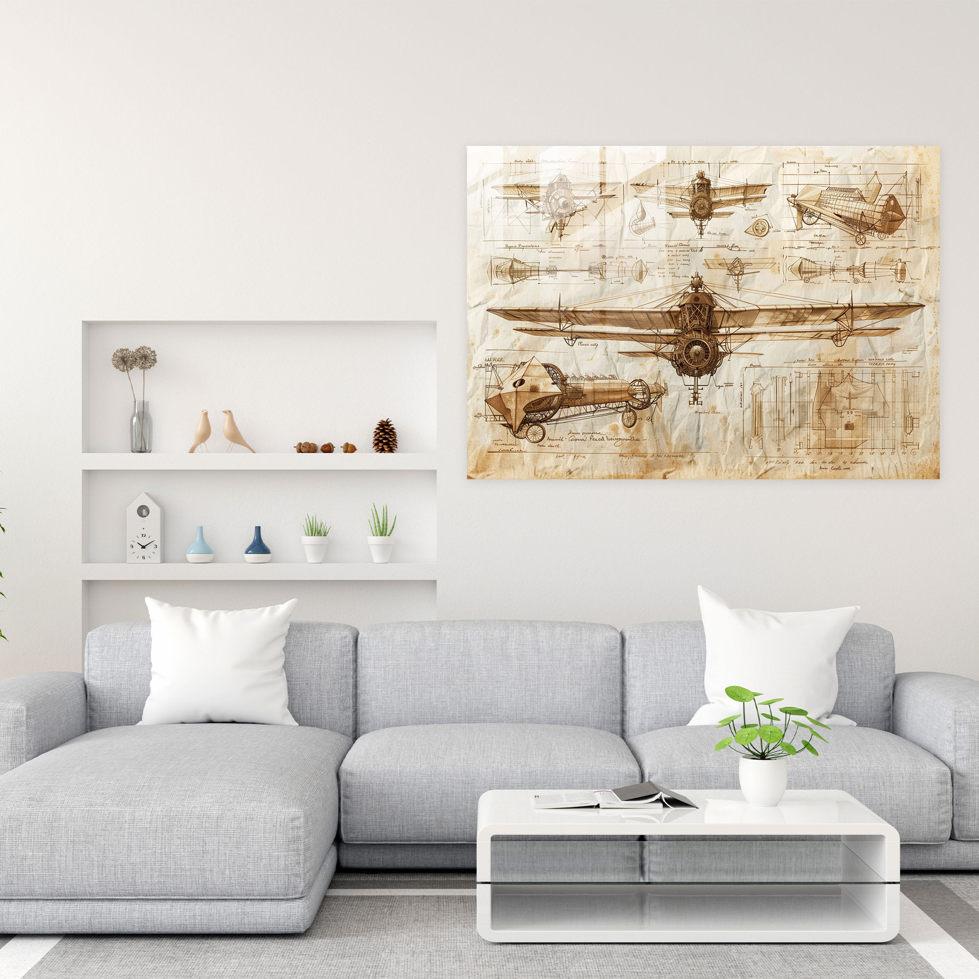 Leonardo Da Vinci Home Decoration - Flying Machines Sketches - Leonardo Da Vinci, Renaissance Art, Home Decoration, Glass Print
