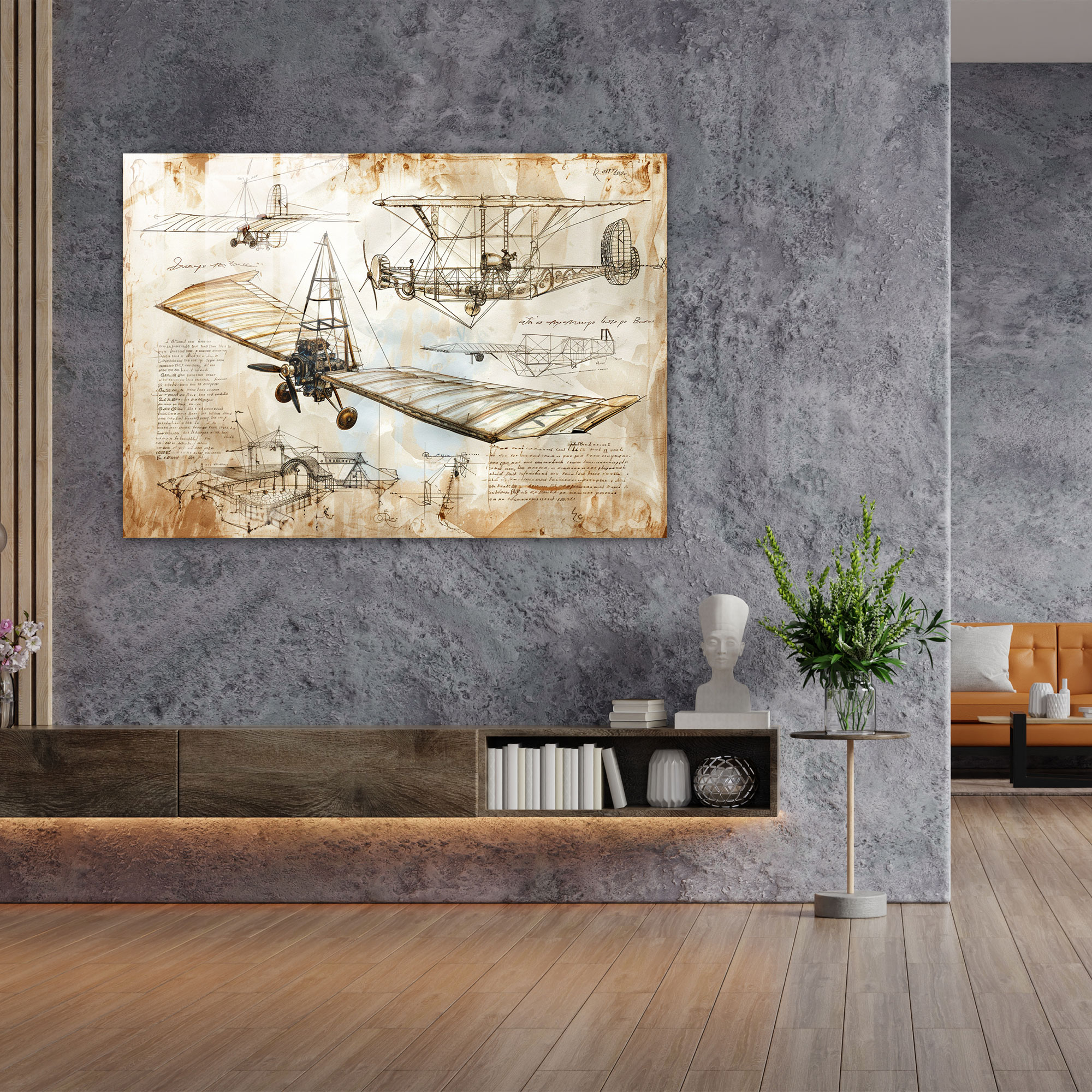 Leonardo Da Vinci Glass Print - Flying Machine Sketches - Leonardo Da Vinci, Leonardo Da Vinci, Modern Art, Glass Wall Art